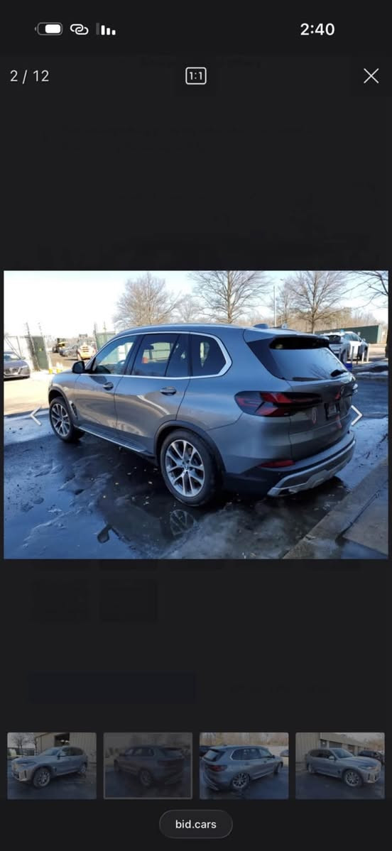 السلام عليكم للبيع فقط 
BMW . X5 . 2024 
فلول مواصفات 
ماشيه 41 mi 
ضرر امريكا واضح بلصور فقط تاير خلفي
اهنا صار بيها صبغ بابتين وجاملغ خلفي 
بدون دواخل فقط شخط من هذا القوي وانصبغن
يرادله بارد بسيط بقبغ الجنطة
رقم اربيل تحويل مباشر 
السعر 39500$ 
العنوان . بغداد .  زيونه 
***********

نص مكتوب في الصور:
- 2 / 12 2:40 bid.cars
- 5 / 12 1:1 bid.cars 2:40
- 3 / 12 2:40 bid.cars
- 1 / 12 2:40 bid.cars
- 7 / 12 2:40 bid.cars