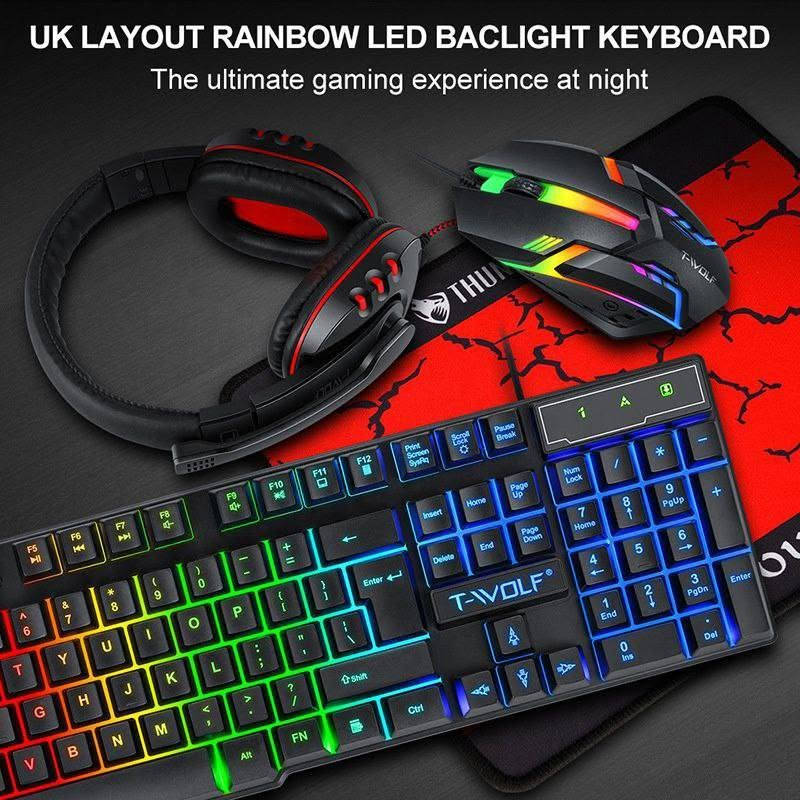 ⚡️ مميزات مجموعة R8 2025 RGB BLACK KIT 4-in-1 (Keyboard + Mouse + Pad + Headset) –
🚀 أداء ألعاب متكامل
– لوحة مفاتيح مزودة بإضاءة RGB متعددة الأنماط لتجربة ألعاب مميزة في الظلام. 
– ماوس بجودة عالية مع مستويات DPI قابلة للتعديل تقريباً حتى 1200 DPI. 

🔌 توصيل سهل وسريع
– جميع المكونات تعمل بتوصيل USB مباشرة، بدون تعقيد. 

🖱 وسّادة ماوس كبيرة – تحكم دقيق
– تشمل مجموعة 4-in-1 وسادة ماوس مطوّلة لتغطية مساحة اللعب بالكامل مع قاعدة مانعة للانزلاق. 

🎧 سماعة رأس مدمجة (Headset)
– جزء من الحزمة: سماعة رأس تتناسب مع جلسات اللعب الطويلة. 

🧊 إضاءة وتصميم جذّاب
– RGB مدمج في لوحة المفاتيح والماوس والوسادة — يعطي طابع احترافي ومظهر رائع. 

🎮 متوافق مع أجهزة متعددة
– مناسب للكمبيوتر، اللابتوب، وأجهزة الألعاب التي تدعم USB — حل “كل شيء في حزمة واحدة” للاعبين.

 اقم *********** 

📦 السعر :  35,000 الف 💥
