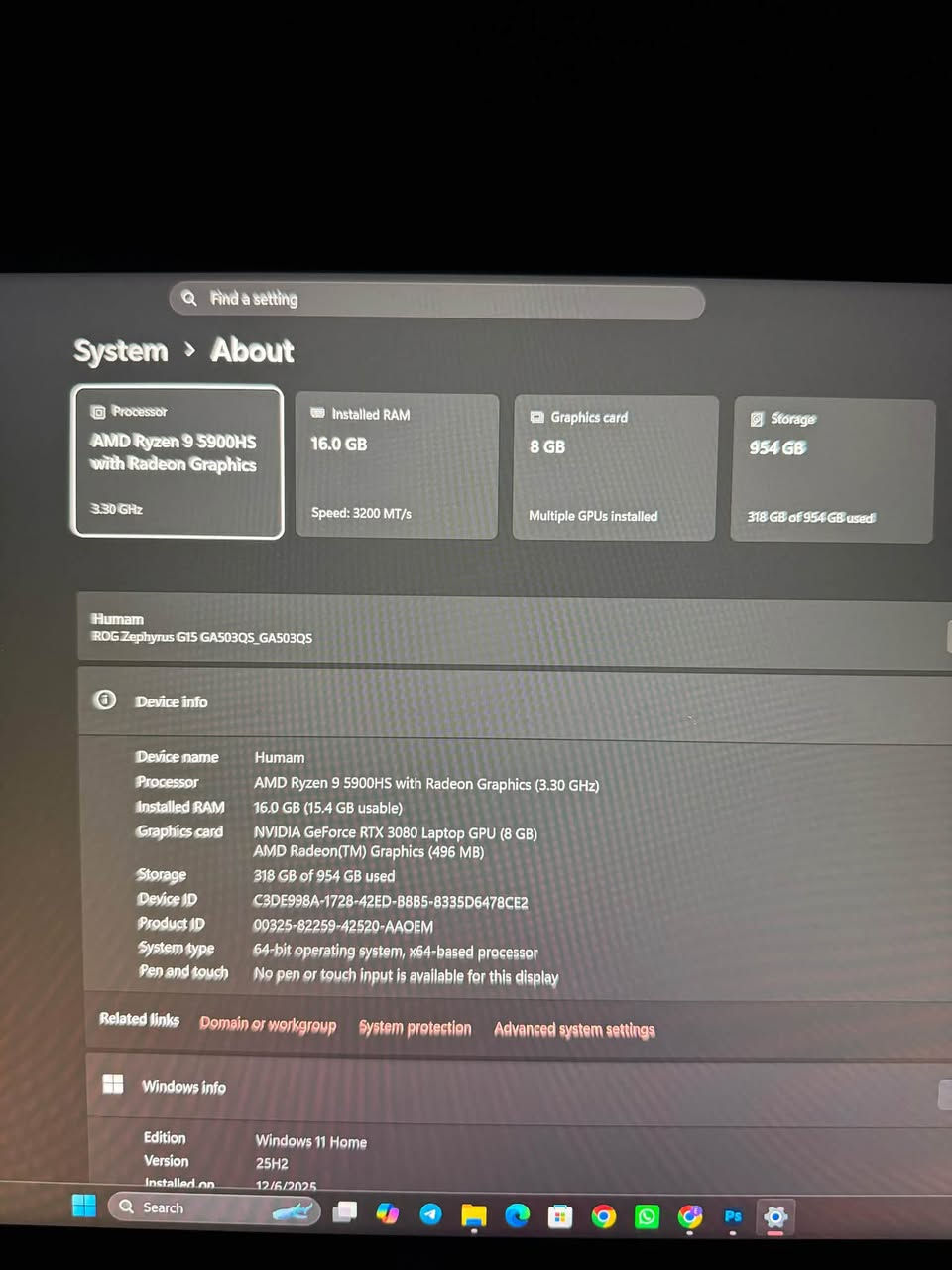 السلام عليكم
الوحش للبيع ASUS ROG Zephyrus G15 GA503Q 

المعالج :AMD Ryzen 9 5900HS 4.6 GHz

كرت الشاشة :RTX 3080 8GB 

الرامات : 16GB DDR4

الشاشة : 15.6 WQHD 2K 165Hz

الألوان :DLC-P3 %100

التخزين : 1T SSD

السعر : مليون ونص

للأستفسار الاتصال :***********
