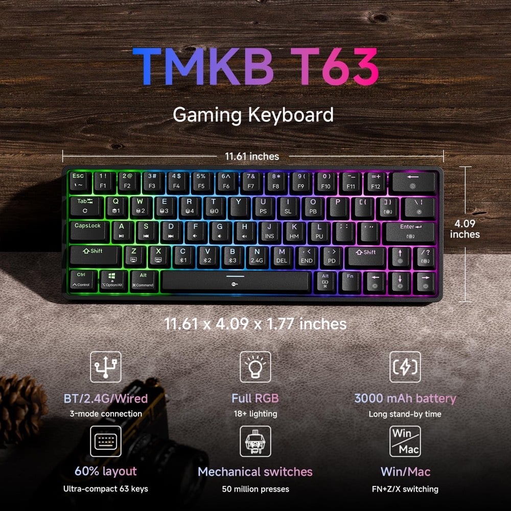 🔥 كيبورد T63 الاحترافي (ريد سويتش) - وزن ثقيل أصلي ⌨️✨

 المميزات: وزن ثقيل وثابت على المكتب، اتصال ثلاثي (بلوتوث، وايرلس، USB)، وسويتش أحمر ناعم وسريع.

 🎁 الهدية: وياها ماوس باد مجاناً!

 السعر: 35 وبي مجال.
 
📲 للحجز: خاص أو واتساب: 7509010955