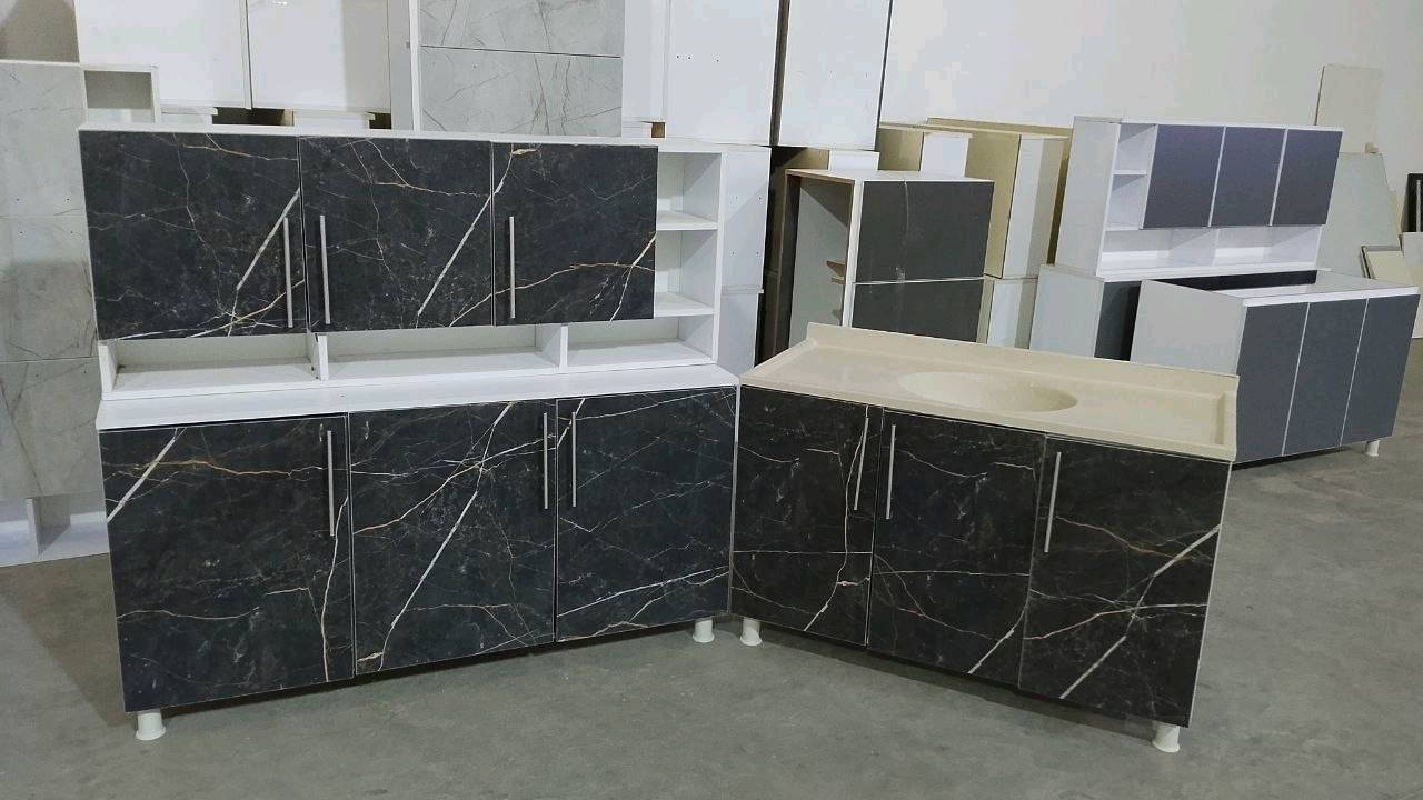 كاونتر خشب MDF ارضي وملحق قياس متر ونص وسنك متر و20 مرمر سعر 260 الف