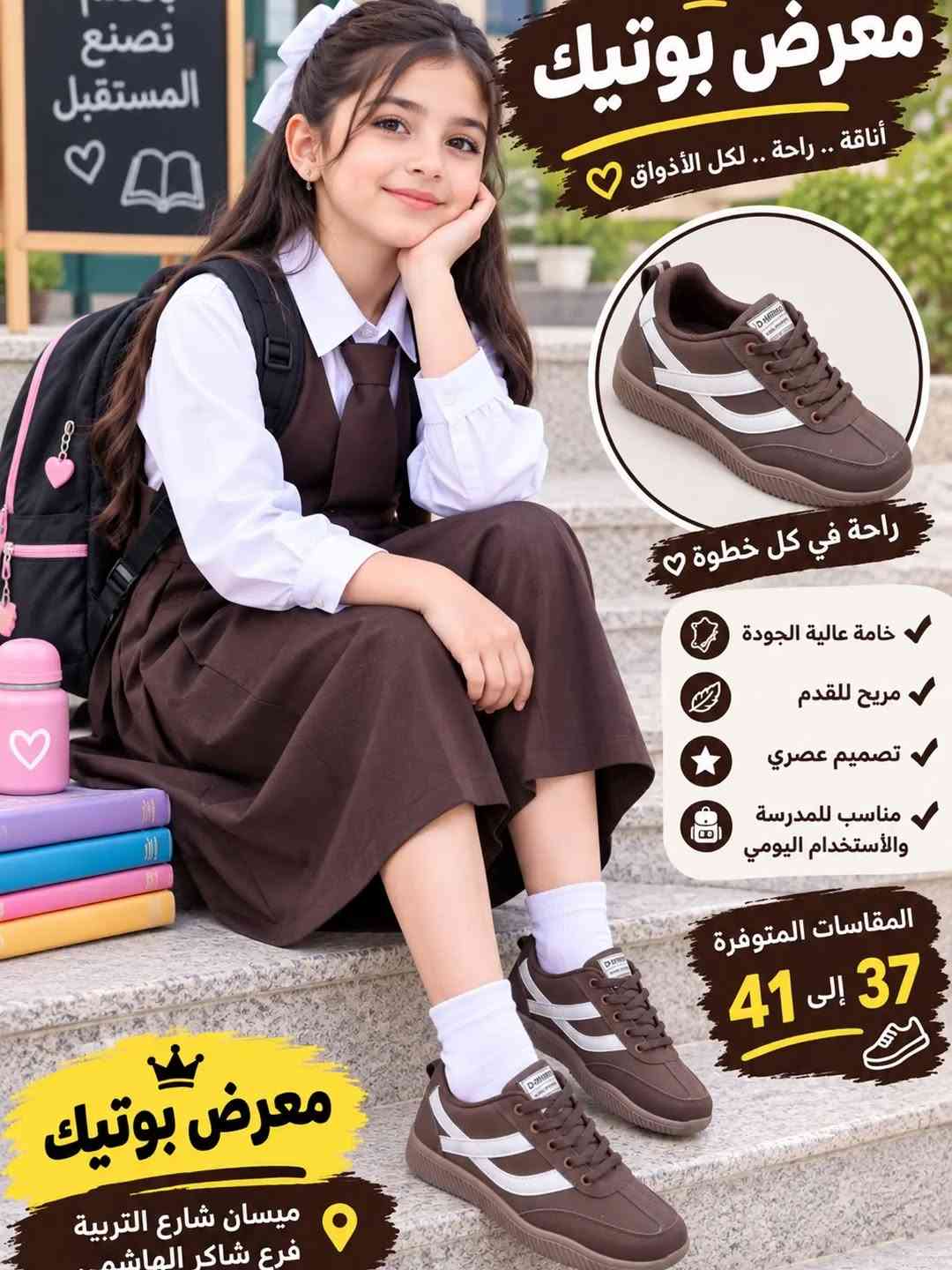 جديد من معرض بوتيك للموسم المدرسي حذاء ولادي وبناتي سبورت (سامبا) قياساته من 37لى41 
السعر 20
تتوفر خدمة التوصيل العنوان ميسان شارع التربيه فرع شاكر الهاشمي اسم المحل معرض بوتيك للاستفسار ارسل رساله الى البيج او على رقم الهاتف ***********

نص مكتوب في الصور:
- معرض بونياك أناقة .. راحة .. لكل الأذواق راحة في كل خطوة خامة عالية الجودة مريح للقدم تصميم عصري مناسب للمدرسة والاستخدام اليومي المقاسات المتوفرة 37 إلى 41 معرض بوتيك ميسان شارع التربية فرع شاكر الهاشم
- معرض بوتيك أناقة .. راحة .. لكل الأذواق راحة في كل خطوة خامة عالية الجودة مريح للقدم تصميم عصري مناسب للمدرسة والاستخدام اليومي المقسات المتوفرة 37 إلى 41 معرض بوتيك ميسان شارع التربية فرع شاكر الهاشم
- معرض بوتيك أناقة .. راحة .. لكل الأخفاق راحة في كل خطوة خامة عالية الجودة مريح للقدم تصميم عصري مناسب للمدرسة والاستخدام اليومي المقاسات المتوفرة 37 إلى 41 معرض بوتيك ميسان شارع التربية فرع شاكر الهاشم تصنع المستقبل
- معرض بوتيك أناقة .. راحة .. لكل الأذواق راحة في كل خطوة خامة عالية الجودة مريح للقدم تصميم عصري مناسب للمدرسة والاستخدام اليومي المقاسات المتوفرة 37 إلى 41 معرض بوتيك ميسان شارع التربية فرع شاكر الهاشم
- معرض بوتياك
- أناقة .. راحة .. لكل الأذواق
- راحة في كل خطوة
- خامة عالية الجودة
- مريح للقدم
- تصميم عصري
- مناسب للمدرسة والاستخدام اليومي
- المقاسات المتوفرة
- 37 إلى 41
- معرض بوتيك
- ميسان شارع التربية
- فرع شاكر الماشط