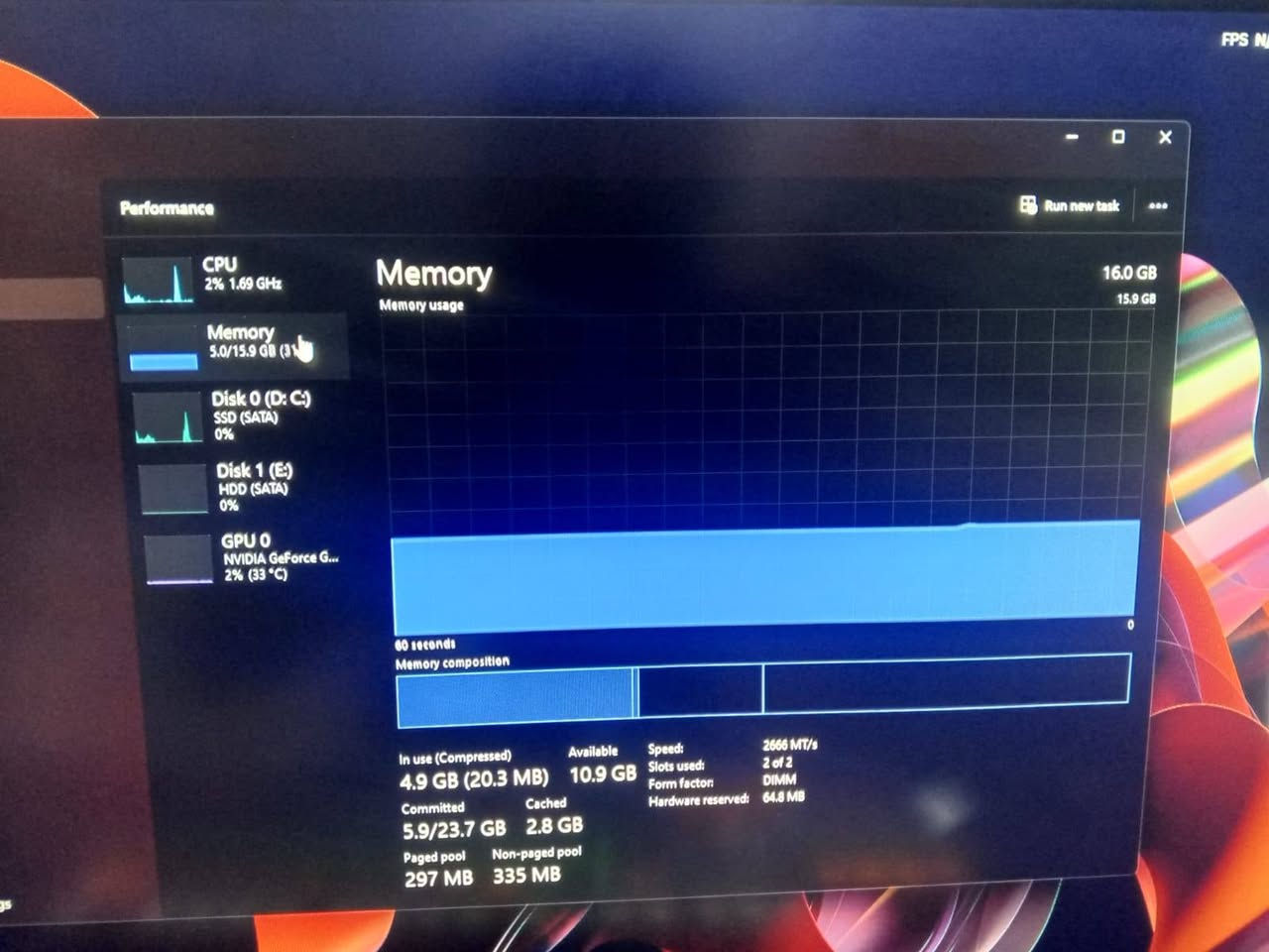 السلام عليكم
للبيع بي سي مستعمل نظيف
المواصفات موضحة بالصور
ماوس rgb وكيبورد rgb وماوس باد
شاشة بلاك ولف 165 هرتز
السعر 600 وبي مجال
مكان بغداد البلديات
للاستفسار ***********
واتساب

نص مكتوب في الصور:
- Performance Run new task CPU 2% 1.69 GHz Memory 5.0/15.9 GB (3 Disk 0 (D:) SSD (SATA) 0% Disk 1 (E:) HDD (SATA) 0% GPU 0 NVIDIA GeForce G... 2% (33 °C) Memory Memory usage 16.0 GB 15.9 GB 60 seconds Memory composition In use (Compressed) 4.9 GB (20.3 MB) Committed 5.9/23.7 GB Paged pool 297 MB Available 10.9 GB Cached 2.8 GB Non-paged pool 335 MB Speed: Slots used: Form factor: Hardware reserved: 2666 MT/s 2 of 2 DIMM 64.8 MB
- Task Manager Processes Performance App history Startup apps Users Details Services Settings Performance CPU 2% 1.45 GHz Memory 4.9/15.9 GB (31%) Disk 0 (C:) SSD (SATA) 0% Disk 1 (E:) HDD (SATA) 0% GPU 0 NVIDIA GeForce... 2% (33 °C) GPU 3D 2% Copy 0% Video Encode 0% Video Decode 0% NVIDIA GeForce GTX 1650 SUPER 4.0 GB 8.0 GB Dedicated GPU memory usage Shared GPU memory usage Utilization 2% GPU Memory 0.5/12.0 GB Dedicated GPU memory 0.5/4.0 GB Shared GPU memory 0.1/8.0 GB GPU Temperature 33 °C Driver version: 32.0.16.1682 Driver date: 9/4/2026 DirectX version: 12 (FL 12.1) Physical location: PCI bus 1, device 0, function 0 Hardware reserved memory: 166 MB
- Performance CPU Intel(R) Core(TM) i5-9400F CPU @ 2.90GHz 100% CPU % Utilization 60 seconds Utilization 59% Speed 3.76 GHz Processes 181 Threads 2692 Handles 81959 Up time 0:01:01:04 Base speed: 2.90 GHz Sockets: 1 Cores: 6 Logical processors: 6 Virtualization: Disabled Hyper-V support: Yes L1 cache: 384 KB L2 cache: 1.5 MB L3 cache: 9.0 MB Memory 5.1/15.9 GB (32%) Disk 0 (C:) SSD (SATA) 41% Disk 1 (E:) HDD (SATA) 0% GPU 0 NVIDIA GeForce G... 2% (34 °C) Settings Run new task
- CPU 3% 1.68 GHz Memory 5.0/15.9 GB (31%) Disk 0 (D: C:) SSD (SATA) 0% Disk 1 (E:) HDD (SATA) 0% GPU 0 NVIDIA GeForce G... 2% (33 C) Performance Disk 0 (D: C:) Active time Lexar 256GB SSD 100% 60 seconds Disk transfer rate 0 100 MB/s 60 MB/s 0 60 seconds Active time 0% Average response time 0.2 ms Capacity Formatted System disk Page file Type 239 GB 239 GB Yes Yes SSD (SATA) Read speed 0 KB/s Write speed 4.1 KB/s Run new task Settings