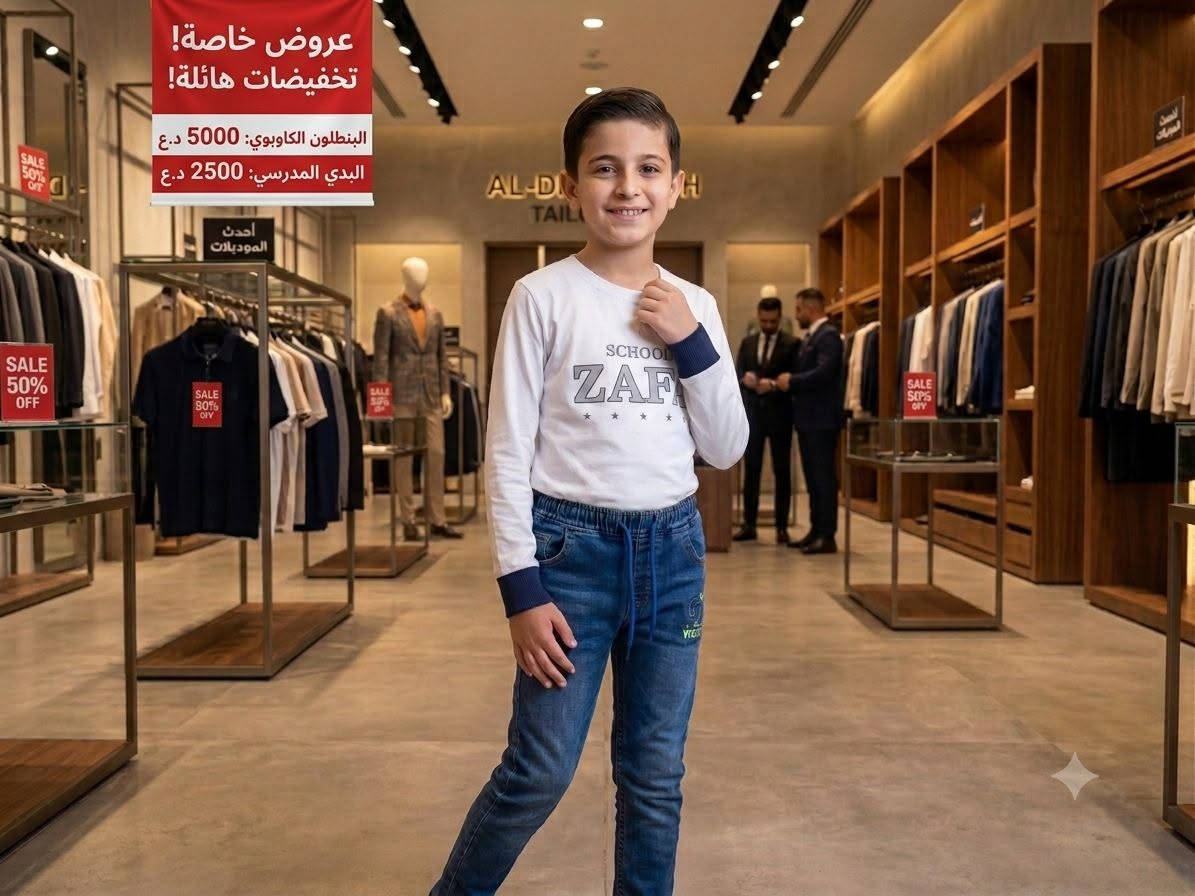 عندي تصفية محل موسم مدرسي وصيفي وبأقل الاسعار واذا جمله تدللون
للحجز واتس اب ***********

نص مكتوب في الصور:
- راحة ستايل يومي تخفيضات سعر الطقم 8000 فقط قماش مريح على الجسم خفيف و مناسب لجميع الفصول جودة عالية ومتانة مناسب للبيت والخروج اختيارك الأفضل لإطلالة مريحة وعصرية اطلب الأن
- تخفيضات سعر التراك 8000 فقط أناقة وراحة في كل خطوة قماش مريح جودة عالية مناسب لكل الأوقات مقاسات متعددة الاختيار الأمثل لإطلالة عصرية ومريحة اطلب الآن جودة مضمونة
- عروض خاصة!
- تخفيضات هائلة!
- البنطلون الكاوبوي: 5000 د.ع
- البدي المدرسي: 2500 د.ع
- تخفيضات السعر 2500
- تخفيضات السعر 3000
- السعر 4000 تخفيضات التراك قطعتين
- متوفر بجامات كاملة
- تخفيضات
- التراك ب 5000
- تشكيلة جديدة ومتنوعة
- 5000
- تخفيضات الدشداشه ب5000
- تخفيضات التيشيرت سعره 3000 بسيط .. أنيق .. ومثالي للمدرسة
