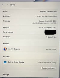 ماك بوك برو • Core i9 • ١٦ رام