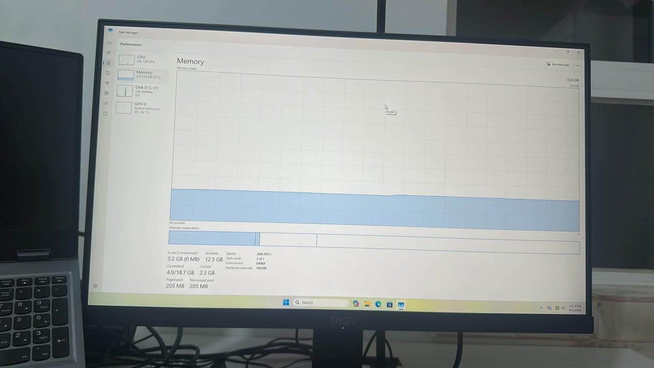 تایبەتمەندییەکان (Specifications):
 پڕۆسێسەر (CPU): Intel Core i5-10400F (6 Cores / 12 Threads)
 کارت شاشە (GPU): NVIDIA GeForce RTX 3060 - 8GB (زۆر بەهێز بۆ یاری و گرافیک و کارنامە)
 ڕام (RAM): 16GB
 هارد (Storage): Samsung SSD 980 1TB NVMe (خێراییەکی یەکجار بەرز)
 سیستەم: Windows 11 Pro چالاککراو
تێبینی:
کەیسەکە زۆر خاوێنە و بە هەموو شێوەیەک تاقی کراوەتەوە، هیچ کێشەیەکی نییە. زۆر گونجاوە بۆ یارییە قورسەکان (Gaming)، پڕۆگرامینگ، و کاری دیزاین و ڕێندەرینگ.
بۆ کڕین یان پرسیار تکایە نامە بنێرن (Messenger) یان پەیوەندی بکەن.***********
380$ أربيل, العراق

نص مكتوب في الصور:
- Settings hiwa khdir hiwakhdir3@gmail.com Home System Bluetooth & devices Network & internet Personalization Apps Accounts Time & language Gaming Accessibility Privacy & security Windows Update Q Find a setting System > About Storage 932 GB 151 GB of 932 GB used Graphics Card 8 GB NVIDIA GeForce RTX 3050 Installed RAM 16.0 GB Speed: 2666 MT/s Processor Intel(R) Core(TM) i5-10400F CPU @ 2.90GHz 2.90 GHz hiwa System Product Name Rename this PC Copy Device specifications Device name hiwa Processor Intel(R) Core(TM) i5-10400F CPU @ 2.90GHz (2.90 GHz) Installed RAM 16.0 GB (15.9 GB usable) Device ID C35684AA-36F9-4FD6-848C-00F557872C2A Product ID 00330-81476-06387-AA916 System type 64-bit operating system, x64-based processor Pen and touch No pen or touch input is available for this display Related links Domain or workgroup System protection Advanced system settings Copy Windows specifications Edition Windows 11 Pro Version 25H2 Installed on 1/16/2026 OS build 26200.7840 Experience Windows Feature Experience Pack 1000.26100.291.0 Microsoft Services Agreement Microsoft Software License Terms CE Q Search 10:16 PM 8/3/2026
- Task Manager Performance CPU 1% 1.72 GHz Memory 3.3/15.9 GB (21%) Disk 0 (C: D) SSD (NVMe) 1% GPU 0 NVIDIA GeForce R... 0% (45°C) Disk 0 (C: D:) Active time Disk transfer rate 60 seconds Samsung SSD 980 1TB 100% 250 MB/s 125 MB/s 0 Active time 1% Average response time 14.2 ms Capacity 932 GB Formatted 932 GB Read speed 0 KB/s Write speed 4.0 KB/s System disk Yes Page file Yes Type SSD (NVMe) Search 10:14 PM 8/1/2026