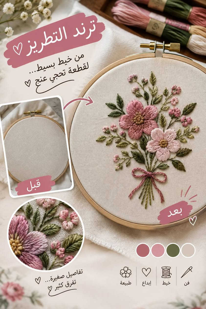🧶❄️ شتوية هالسنة غير ويا التطريز! ❄️🧶
موديلات شتوية ناعمة وأنيقة، بتطريزات مختلفة تناسب كل الأذواق 🤍
🌸 ورود صغيرة وناعمة
🎀 أقواس على الياقة
❤️ أسماء مع قلوب على الصدر
🌿 أغصان وأوراق بتفاصيل بسيطة
✨ نقوش هندسية عصرية
🦋 رسومات ناعمة ومميزة
اختاري موديلك، لونك، ونقشتك المفضلة وخلي ملابسك الشتوية تحمل لمستك الخاصة 🧵🤎
تطريز بسيط… بس يغيّر شكل القطعة بالكامل ✨عنوانة بابل المسيب السوق الكبير محل علي الخطيب للستفسار ***********

نص مكتوب في الصور:
- ترند التطريز ♡ من خيط بسيط... لقطعة تحجي عنج ♡ قبل بعد تفاصيل صغيرة... تفرق كثير ♡ فن خيط إبداع طبيعة
- تطريز يدوي بلمسة عصرية تفاصيل التطريز تطريز على الأكمام ألوان مختلفة ألوان دافئة تصميم بسيط ألوان خريفية فراشات زهور بيضاء
- تفاصيل صغيرة...
- تجعل الشتاء أجمل ♡