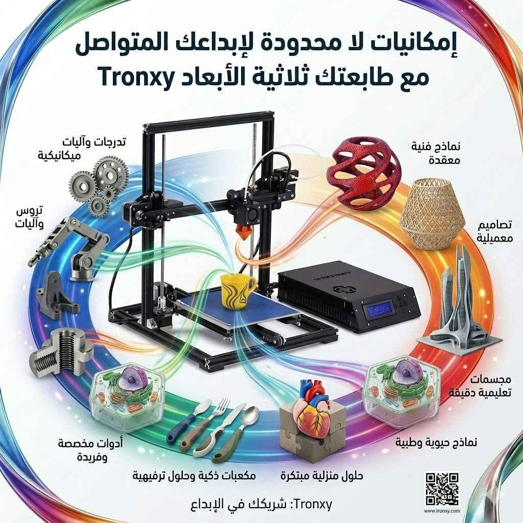 اخوان هاي طابعة ثري دي طلعت بالامازون جديدة لوك يالفلين منو تفيدة  اخذها وافتح بي مشروع
تُعد طابعة Tronxy X3 طابعة ثلاثية الأبعاد (FDM) اقتصادية بتصميم هيكل من الألومنيوم وقابلة للتجميع الذاتي (DIY)، وتأتي مع صندوق تحكم خارجي يضم شاشة عرض ولوحة التحكم.المواصفات الرئيسيةمساحة الطباعة: عادة ما تبدأ من 220 × 220 × 300 مم تقريباً.نوع الإطار: قضبان ألومنيوم سوداء متينة مع محاور رأسية دقيقة.التحكم: وحدة تحكم منفصلة تحتوي على شاشة LCD وأزرار تحكم للتشغيل وإدارة ملفات الطباعة من بطاقة 
السعر 180 الف
التواصل خاص أو الاتصال على الرقم 
***********
اخوان هاي طابعة ثري دي طلعت بالامازون جديدة لوك يالفلين منو تفيدة  اخذها وافتح بي مشروع
