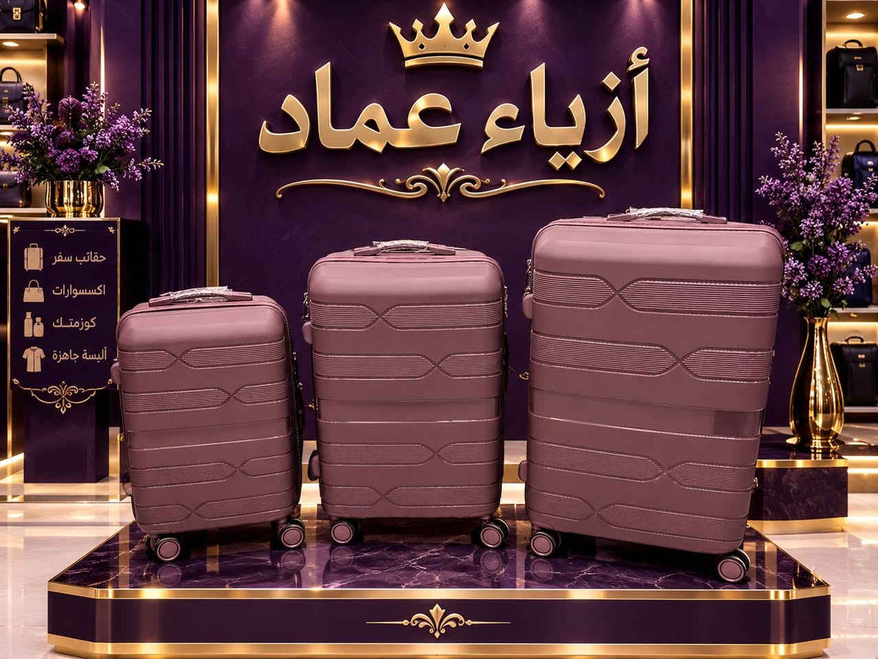 تم وصول جنط سفر وأعراس 
جيلاتين اصلي ضد كسر 
متوفر جميع الالوان 
متوفر 3قطع 
4قطع 
العنوان الانبار حديثه مقابيل شاشه العرض ازياء عماد 
توجد خدمة توصيل 
مراسله رقم على واتساب 
***********

نص مكتوب في الصور:
- خفيفة الوزن
- مقاومة للصدمات
- عجلات دوارة 360°
- قفل أمان
- تصميم عصري