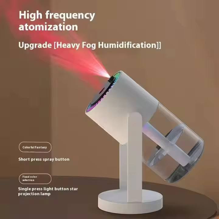 مخبرة لهب الهواء الدوار 
هذا مرطب هواء "ستاري سكاي توب" (Starry Sky Top Humidifier). 
يحتوي على إضاءة LED دوارة  يعمل عن طريق منفذ USB. 
يتميز بتصميم يعرض سماء مرصعة بالنجوم لخلق جو هادئ ومريح. 
يساعد على ترطيب الهواء الجاف، مما يجعله مناسبًا للاستخدام في غرف النوم أو المكاتب أو حتى في السيارة.

التوصيل مجاني
خاص مفتوح 
 الاتصال
واتساب
***********

نص مكتوب في الصور:
- High frequency atomization Upgrade [Heavy Fog Humidification] Colorful Fantasy Short press spray button Fixed color selection Single press light button star projection lamp
- CAR AND HOME DUAL-USE home Car