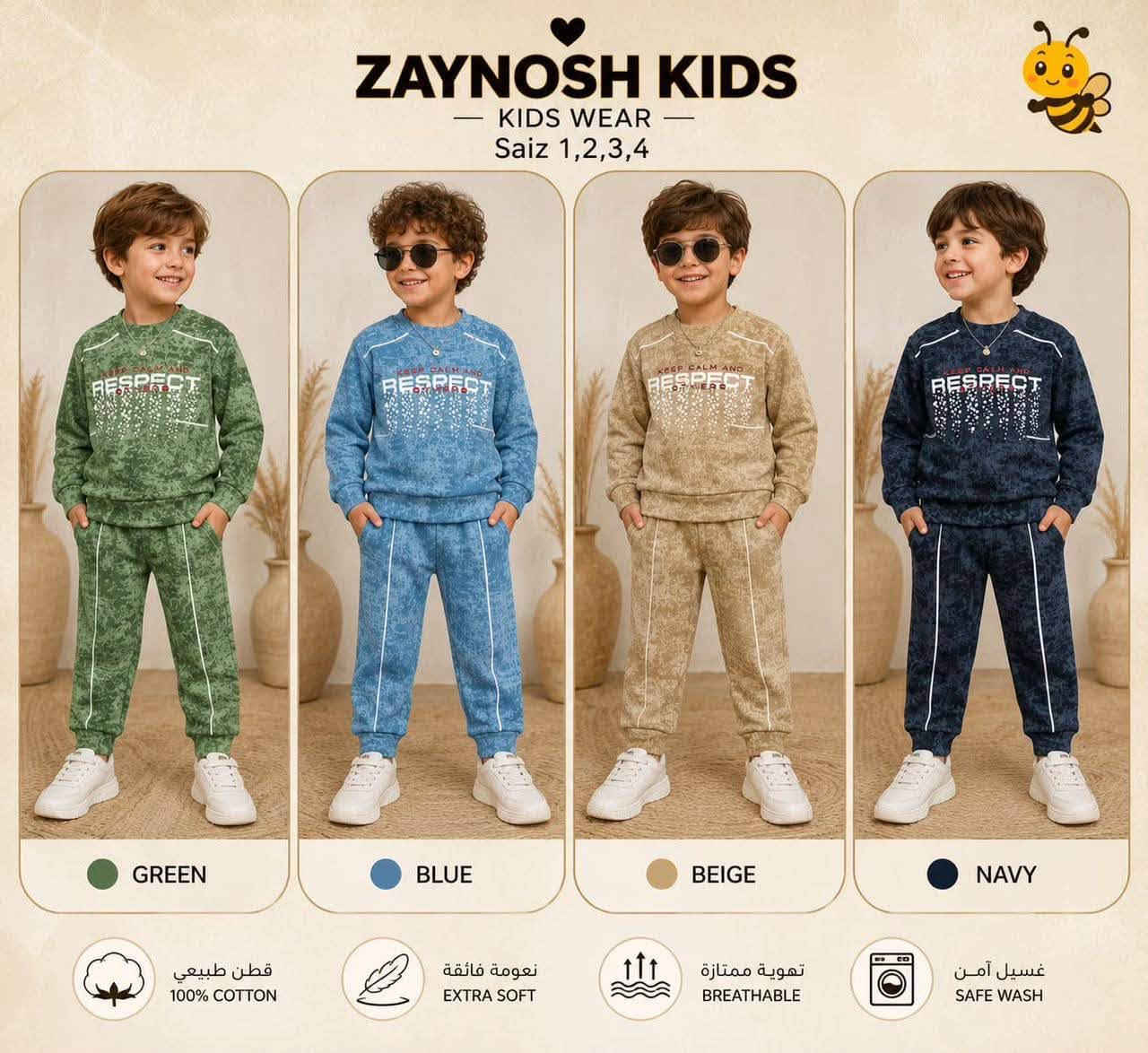 تراك ولادي  شتائي مبطن
قطني مصري 
قياس 1/4 سنة 
سعر الدرزن 80 الف

نص مكتوب في الصور:
- ZAYNOSH KIDS KIDS WEAR Saiz 1,2,3,4 YEŞİL KİREMİT GRİ MAVİ %100 PAMUK YUMUŞAK DOKU NEFES ALAN KUMAŞ MAKİNADA YIKANABİLİR
- ZAYNOSH KIDS KIDS WEAR Saiz 1,2,3,4 BEJ KİREMİT GRİ YEŞİL %100 PAMUK YUMUŞAK DOKU NEFES ALAN KUMAŞ MAKİNADA YIKANABİLİR
- ZAYNOSH KIDS KIDS WEAR Saiz 1,2,3,4 GRİ KİREMİT BEJ YEŞİL %100 PAMUK YUMUŞAK DOKU NEFES ALAN KUMAŞ MAKİNADA YIKANABİLİR
- ZAYNOSH KIDS KIDS WEAR Saiz 1,2,3,4 BEIGE BLUE GREEN NAVY قطن طبيعي 100% COTTON ناعم ومريح SOFT & COMFORTABLE تهوية ممتازة BREATHABLE سهل الغسل EASY CARE
- ZAYNOSH KIDS - KIDS WEAR - Saiz 1,2,3,4 GREEN BLUE BEIGE NAVY قطن طبيعي 100% COTTON نعومة فائقة EXTRA SOFT تهوية ممتازة BREATHABLE غسيل آمن SAFE WASH
- ZAYNOSH KIDS KIDS WEAR Saiz 1,2,3,4 رمادي بني أزرق مينت
- ZAYNOSH KIDS
- — KIDS WEAR —
- Saiz 1,2,3,4
- GREEN
- NAVY
- BLUE
- BEIGE
- قطن طبيعي
- 100% COTTON
- نعومة فائقة
- EXTRA SOFT
- تهوية ممتازة
- BREATHABLE
- غسيل آمن
- SAFE WASH
- ZAYNOSH KIDS KIDS WEAR Saiz 1,2,3,4 BEIGE GREEN BLUE NAVY قطن طبيعي 100% COTTON ناعم ومريح SOFT & COMFORTABLE تهوية ممتازة BREATHABLE سهل الغسل EASY CARE
- ZAYNOSH KIDS KIDS WEAR Saiz 1,2,3,4 أسود زيتي بني أوف وايت نعومة فائقة راحة طوال اليوم تهوية مثالية تحافظ على انتعاش الطفل ناعمة وصديقة للبشرة لطيفة على بشرة طفلك سهل الغسل لا يتغير اللون أو الشكل