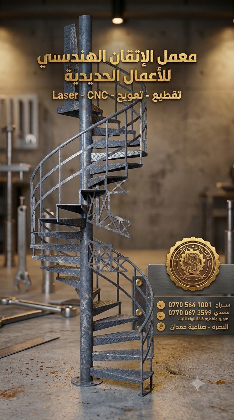 معمل الإتقان الهندسي للأعمال الحديدية
مستعدون لعمل جميع انواع البايات الكريتنك والبليت بكافة القياسات والاحجام 
كما يتوفر لدينا تعريج جميع انواع البليت وتصنيع السواقي بكافة القياسات والاثخان

(العنوان:البصرة صناعية حمدان مجاور معمل الملح)
(هاتف:*********** سراج)
