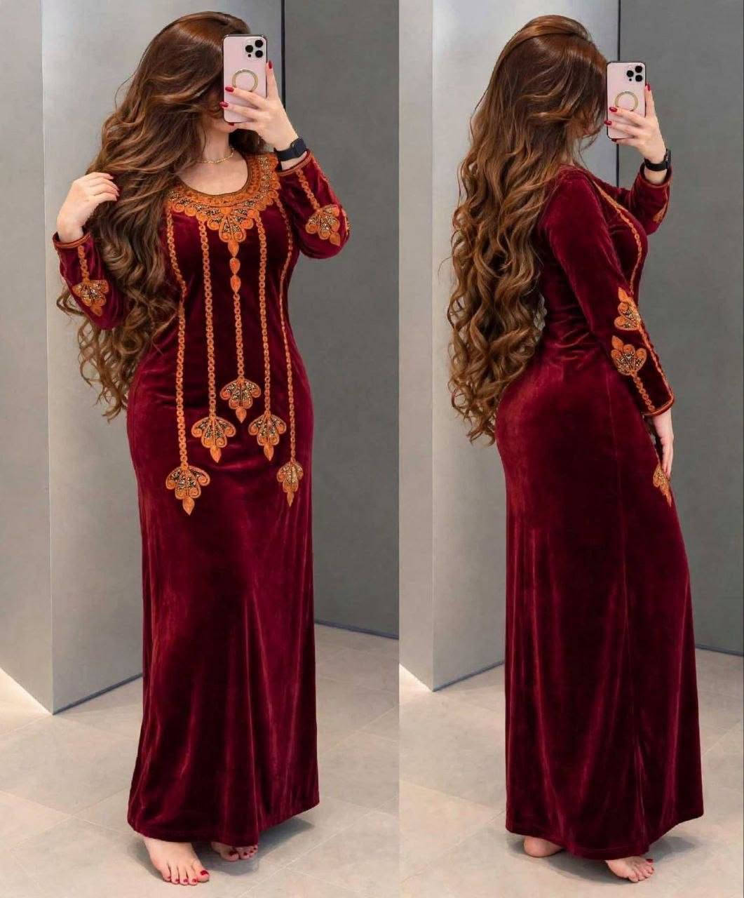 مخمل درجه اولى • تطريز وستراس • مقاس L-2XL