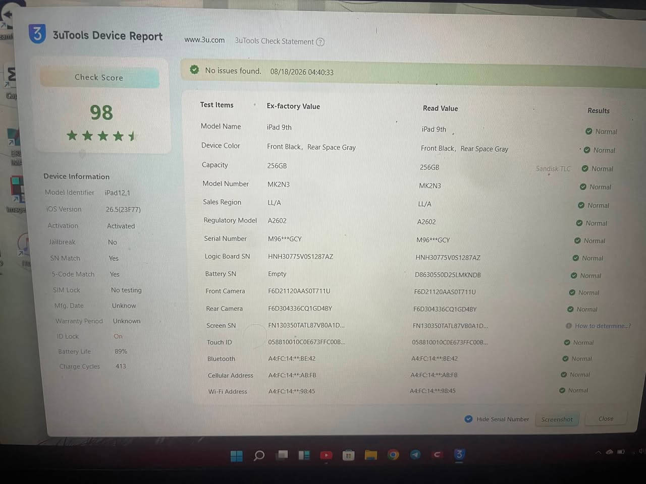 للبيع  ايباد  9  نضافه ٩٥٪؜  استخدام شخصي 

ذاكره 256 

بطاريه كما مًوضح ٨٩ ما تكله هيجي موصفات بذاكره عاليه 
معه ملحقات كرتون+  قلم  + كفر للقلم + كفر 

السعر 520 وبي مجال 

 تواصل خاص 
لو رقم بس شراي يتصل. لا تعبني 
***********
