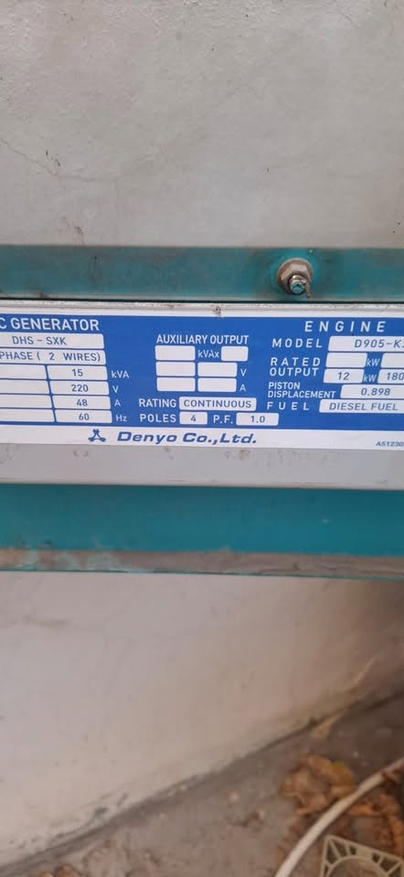 📢 مولد  كابوته للبيع - 15 kVA
المواصفات الفنية:
 الماركة:ياباني أصلي 
 القدرة الإنتاجية  : 15 kVA.
 عدد بتسم : 3 بستمات.
 الحالة: نظيف جداً وبحالة ممتازة وجاهز للتشغيل مباشرة 
 السعر: 25 ورقة  بي مجال 
 للاتصال أو الاستفسار ***********
