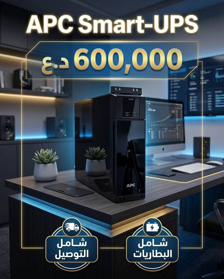 عرض خاص ومحدود | الحل الأمثل لحماية أجهزتك وسيرفراتك من انقطاع الكهرباء! 🔥
احصل الآن على جهاز APC Smart-UPS الاحترافي المخصص للكبائن (Rackmount) بحالة ممتازة وجاهز للعمل الفوري.
✨ تفاصيل العرض:
 🔋 شامل البطاريات: يأتي الجهاز مجهزاً بطقم بطاريات كامل جديد وجاهز للتشغيل مباشرة.
 🚚 توصيل مجاني: خدمة التوصيل مجاناً لجميع مناطق وبغداد والمحافظات.
 💰 السعر النهائي: 600,000 دينار عراقي فقط!
🛠 أبرز المواصفات والمميزات الفنية:
 تكنولوجيا Pure Sine Wave (موجة جيبية نقية): توفر حماية فائقة واستقراراً كاملاً للسيرفرات، الأجهزة الطبية، الكاميرات، وشبكات الاتصال.
 تصميم القياس القياسي (2U Rackmount): يركب بسهولة داخل كبائن السيرفرات والشبكات.
 شاشة LCD تفاعلية: لمتابعة نسبة الحمل، حالة البطارية، والجهد الكهربائي بوضوح.
 إدارة ذكية للبطارية: تحافظ على عمر البطاريات وتضمن أقصى أداء وقت الانقطاع.
⚡ الكمية محدودة! لا تدع انقطاع التيار يؤثر على عملك.
📞 للطلب والاستفسار مباشرة: [***********]
📍 العنوان / شركة عصر التقنية: [بغداد/ السعدون / قرب فندق فلسطين ] بغداد, العراق
