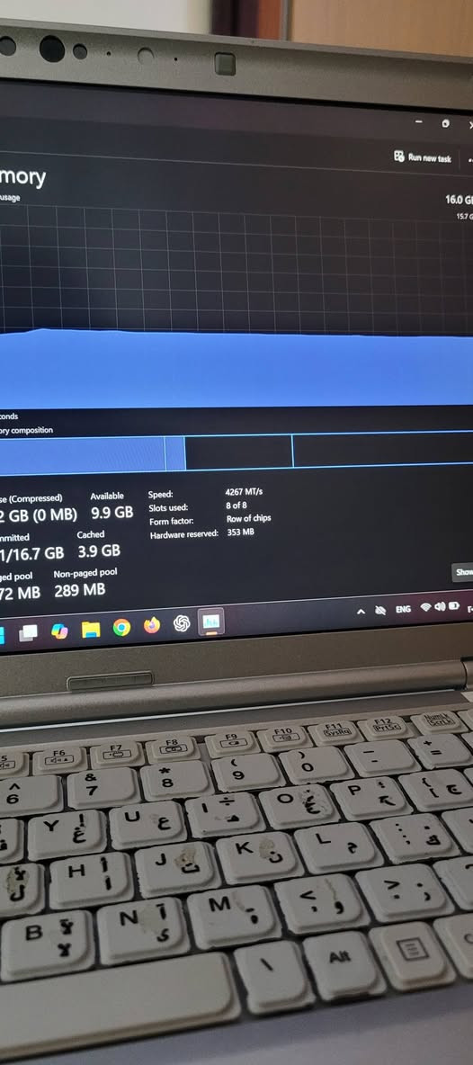 المواصفات الفنية بالتفصيل:
نظافة 95%
المعالج: Intel Core i5-1145G7 (الجيل الحادي عشر - فئة G7 العالية Performance).

كرت الشاشة: Intel Iris Xe Graphics 8G (أداء ممتاز للمونتاج، التداول، والبرمجة).

الذاكرة العشوائية (RAM): 16 جيجابايت من نوع LPDDR4x بسرعة عالية تصل إلى 4266MHz

التخزين (الهارد): 256 جيجابايت NVMe M.2 SSD من شركة Samsung (من أسرع وأجود أنواع الهاردات في نقل البيانات).

الشاشة: 12.1 بوصة بدقة FHD+ (1920×1200) بتقنية IPS مريحة للعين.

الوزن: خفيف جداً (حوالي 0.99 كغم فقط) مع متانة عالية ضد الصدمات.
البطارية والمنافذ: تشغيل يدوم لساعات طويلة، يحتوي على جميع المنافذ الأساسية (Thunderbolt 4 / Type-C، USB 3.0، HDMI، LAN، وقارئ كروت ذاكرة).
بسعر مناسب جدا 
للتواصل اتصال+ واتس اب
***********

نص مكتوب في الصور:
- Performance CPU 1% 1.20 GHz Memory 5.7/15.7 GB (36%) Disk 0 (C:) SSD (NVMe) 2% Wi-Fi Wi-Fi S: 0 R: 0 Kbps GPU 0 Intel(R) Iris(R) Xe Grap... 0% Disk 0 (C:) Active time 60 seconds Disk transfer rate 60 seconds Active time 2% Average response time 21.8 ms Capacity 239 GB Formatted 239 GB System disk Yes Page file Yes Read speed 28.3 KB/s Write speed 117 KB/s Type SSD (NVMe)
- DKurdistan Local Account Find a setting Home System Bluetooth & devices Network & internet Personalization Apps Accounts Time & language Gaming Accessibility Privacy & security Windows Update System > About Storage 238 GB 49 GB of 238 GB used Graphics Card 128 MB Intel(R) Iris(R) Xe Graphics Installed RAM 16.0 GB Processor 11th Gen Intel(R) Core(TM) i5-1145G7 @ 2.60GHz 2.61 GHz DESKTOP-OCEIVLE CFSV1-2 Rename this PC Device specifications Copy Device name DESKTOP-OCEIVLE Processor 11th Gen Intel(R) Core(TM) i5-1145G7 @ 2.60GHz 2.61 GHz Installed RAM 16.0 GB (15.7 GB usable) Device ID 912249E0-FBEB-4FA2-8695-5E9BCEE3F3E4 Product ID 00355-62832-61062-AAOEM System type 64-bit operating system, x64-based processor Pen and touch No pen or touch input is available for this display Related links Domain or workgroup System protection Advanced system settings Windows specifications
- mory
- Usage
- 16.0 GB
- 15.7 G
- conds
- ory composition
- le (Compressed)
- 2 GB (0 MB)
- mmitted
- 1/16.7 GB
- ged pool
- 72 MB
- Available
- 9.9 GB
- Cached
- 3.9 GB
- Non-paged pool
- 289 MB
- Speed:
- Slots used:
- Form factor:
- Hardware reserved:
- 4267 MT/s
- 8 of 8
- Row of chips
- 353 MB
- Show
- ENG