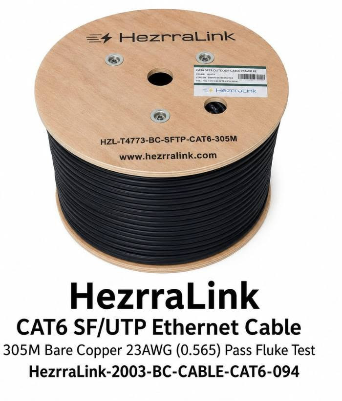 متوفر كابلات HEZRRALINK نحاس 100%
كميات للجملة واسعار خاصه للمكاتب والمنصبين
275 الف

نص مكتوب في الصور:
- HezrrALink CAT6 SF/UTP Ethernet Cable 305M Bare Copper 23AWG (0.565) Pass Fluke Test HezrrALink-2003-BC-CABLE-CAT6-094