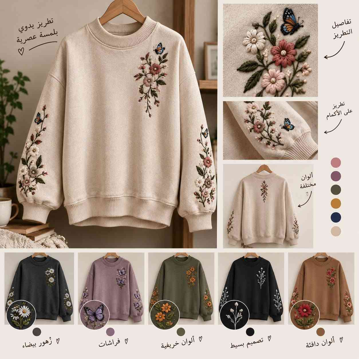 🧶❄️ شتوية هالسنة غير ويا التطريز! ❄️🧶
موديلات شتوية ناعمة وأنيقة، بتطريزات مختلفة تناسب كل الأذواق 🤍
🌸 ورود صغيرة وناعمة
🎀 أقواس على الياقة
❤️ أسماء مع قلوب على الصدر
🌿 أغصان وأوراق بتفاصيل بسيطة
✨ نقوش هندسية عصرية
🦋 رسومات ناعمة ومميزة
اختاري موديلك، لونك، ونقشتك المفضلة وخلي ملابسك الشتوية تحمل لمستك الخاصة 🧵🤎
تطريز بسيط… بس يغيّر شكل القطعة بالكامل ✨عنوانة بابل المسيب السوق الكبير محل علي الخطيب للستفسار ***********

نص مكتوب في الصور:
- ترند التطريز ♡ من خيط بسيط... لقطعة تحجي عنج ♡ قبل بعد تفاصيل صغيرة... تفرق كثير ♡ فن خيط إبداع طبيعة
- تطريز يدوي بلمسة عصرية تفاصيل التطريز تطريز على الأكمام ألوان مختلفة ألوان دافئة تصميم بسيط ألوان خريفية فراشات زهور بيضاء
- تفاصيل صغيرة...
- تجعل الشتاء أجمل ♡