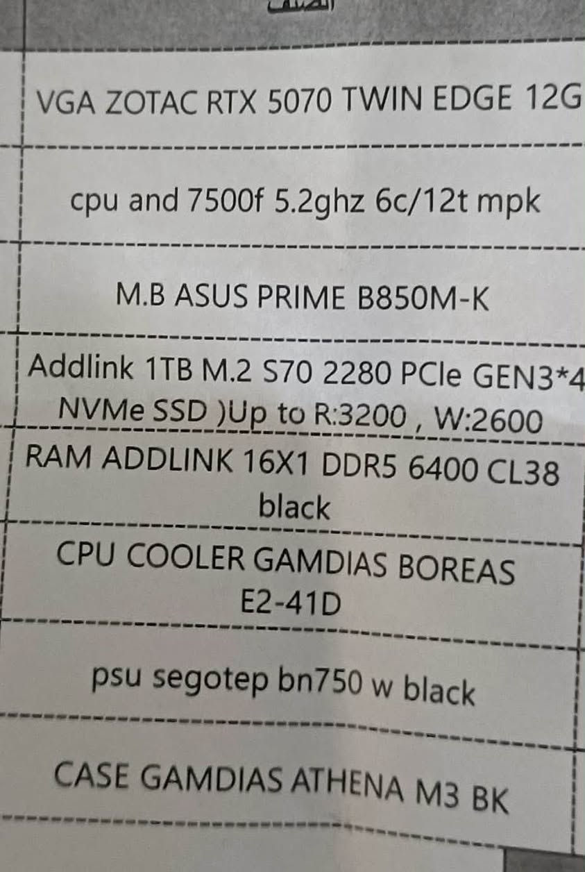 السلام عليكم 
ابيع الرام فقط 
Addlink 
16GB (1*16) ddr5 6400 CL38 Black
السعر 250 الف قفل 
مكاني بغداد الشعلة 
للتواصل الخاص مفتوح او الواتس اب 
***********
