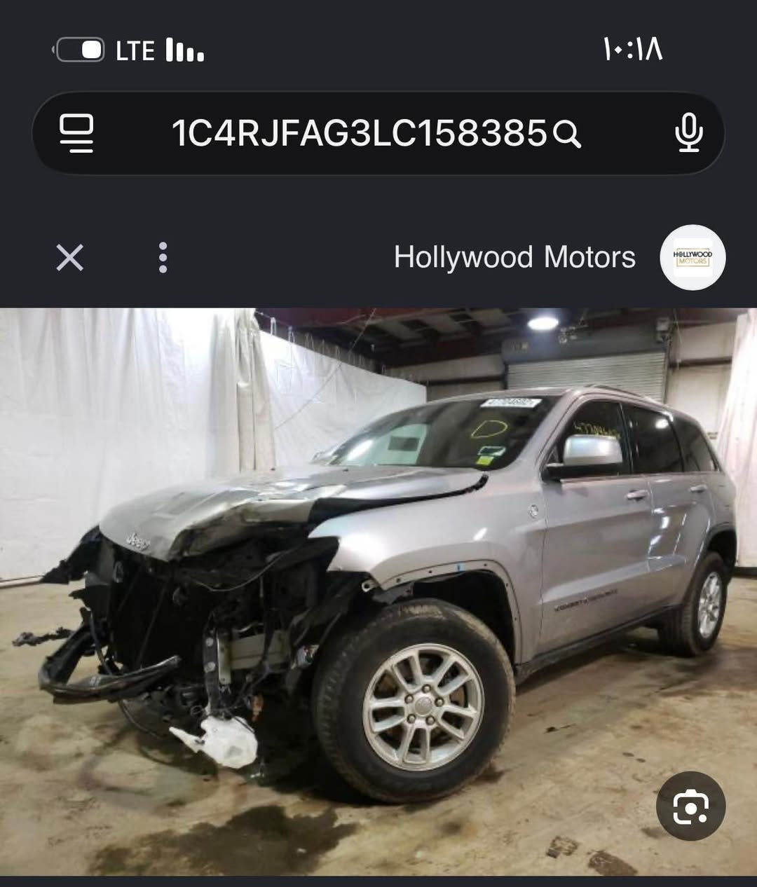 السلام عليكم 💞
جيب غراند شيروكي 2020
مكينة 3.6L V6 
اللون سيلفر 
نظام الدفع : رباعي 4x4
مواصفات شاشة لمس مع دعم نظام الملاحة والBluetooth كشنات كهرباء تحكم شاشه نظام دفع للانماط المتعددة كاميرا خلفيه وشاشة معلومات حساسات مثبت سرعه 
رقم سليمانيه تحويل وغرمات شرط
حادث بنيد مبدل وصبغ جامرلغ امامي  موجود صور الحادث والسونار 
بدون ايرباك 
السعر 185 وبيهه مجال
مكان ديالى شهربان المقدادية, ديالى

نص مكتوب في الصور:
- 1C4RJFAG3LC158385Q Hollywood Motors