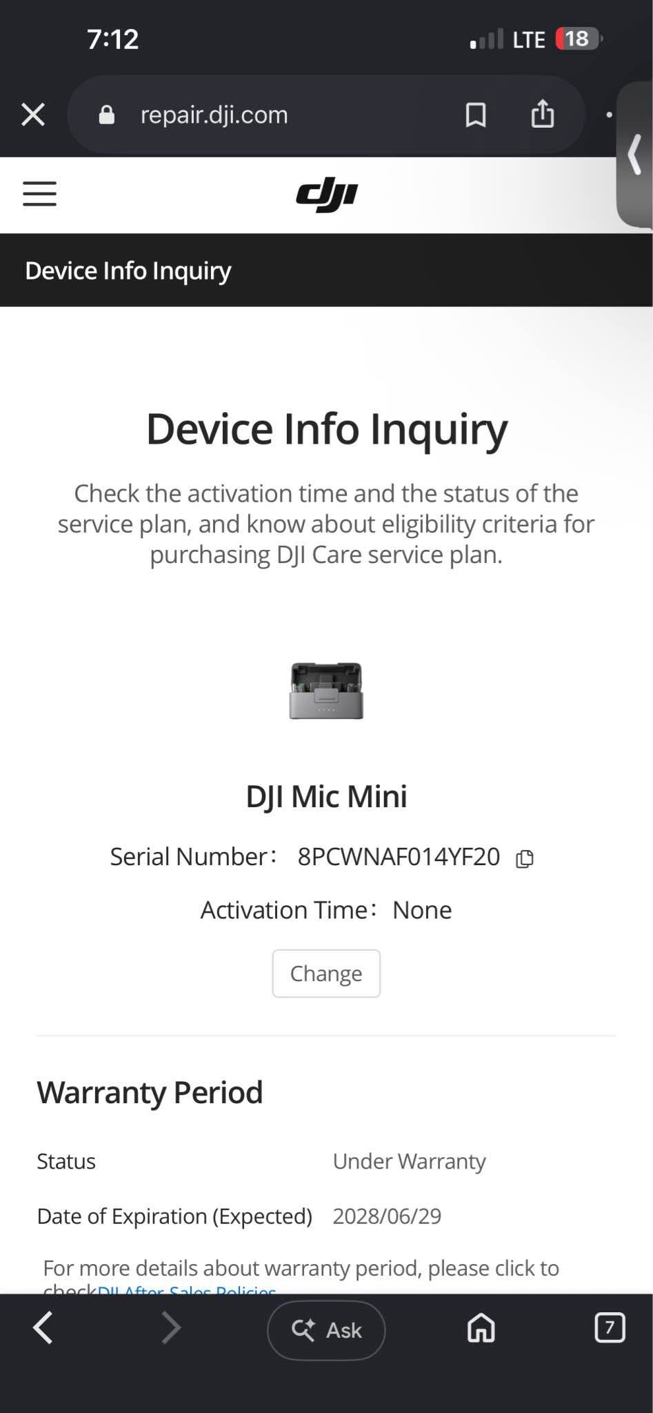 🔥 مايكروفون DJI Mic Mini اللاسلكي الأصلي وجديد بالكرتون مع ضمان سنتين من شركة DJI 🔥
احصل على صوت احترافي ونقي لفيديوهاتك، الفلوغات، والمقابلات بتصميم صغير وقوي.  
 الحالة: جديد تماماً في الكرتون (مغلف)  
 الموقع: دهوك
 السعر: [60$]
 للإستفسار: مراسلة على الخاص!
*********** ☎️

—————————————————————————مایکا ئورجینالا dji کبس جدید دگەل وەرەنتیا ٢ سالا ژ کومپانیا dji سميل, دهوك

نص مكتوب في الصور:
- 7:12 LTE 18 repair.dji.com Device Info Inquiry Device Info Inquiry Check the activation time and the status of the service plan, and know about eligibility criteria for purchasing DJI Care service plan. DJI Mic Mini Serial Number: 8PCWNAF014YF20 Activation Time: None Change Warranty Period Status Under Warranty Date of Expiration (Expected) 2028/06/29 For more details about warranty period, please click to check DJI After Sales Policies