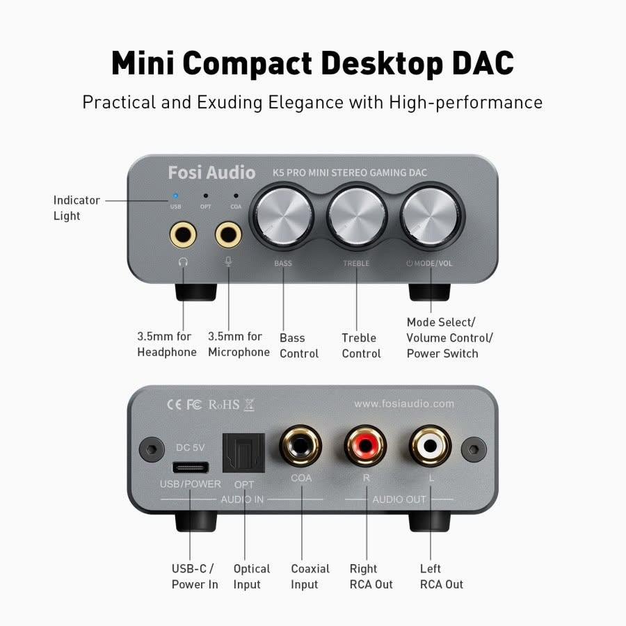 DAC صغير • USB-C • مخارج RCA