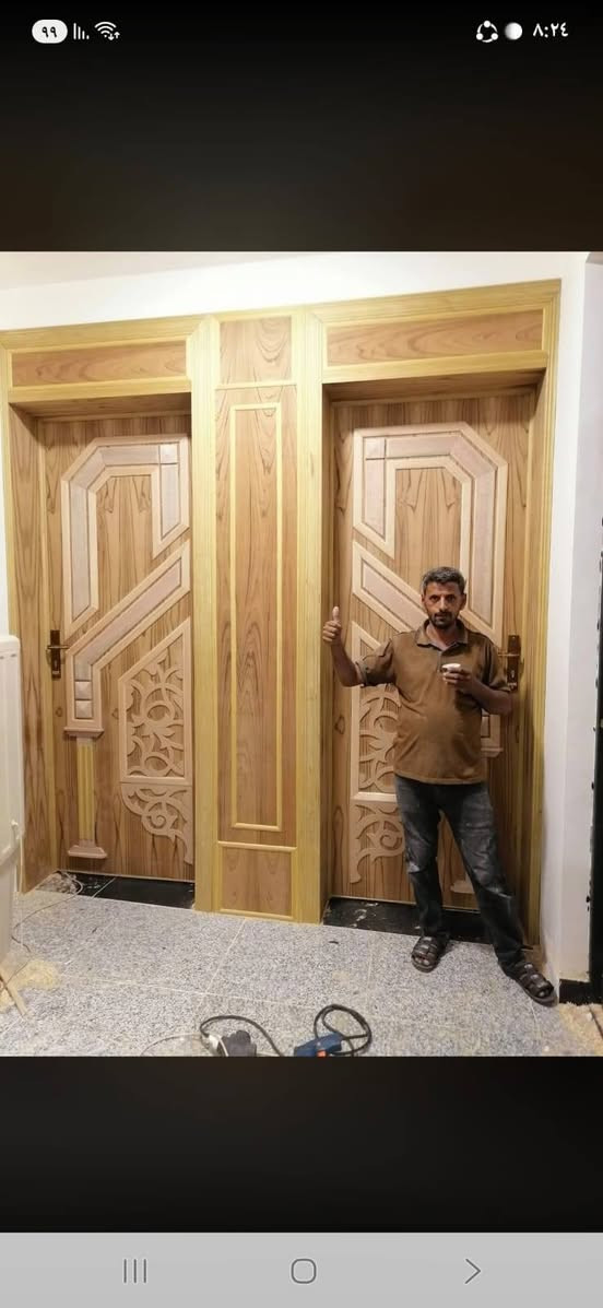نجارة الخير والبركة لعمل الابواب والملابن الرئاسية داخل وخارج الموصل للتواصل 0772693262او ***********

نص مكتوب في الصور:
- الرسام والنحات الأكاديمي last seen today at 6:58 PM ستاذ مبشر هذا الباب مال الاستقبال الداخلي هسه خلينا هيكل مغسلة فتعارض مع فريم الباب بحكم المساف ما اريد انحف من المغسلة اكدر اعرض فريم الباب على كامل الجدار اللي حواليه حتى اتخلص من هذا العيب 3:10 PM يعني هيج 3:28 PM ها ستاذ مبشر؟ 5:27 PM 0:16 5:49 PM هو شوكت التركيب