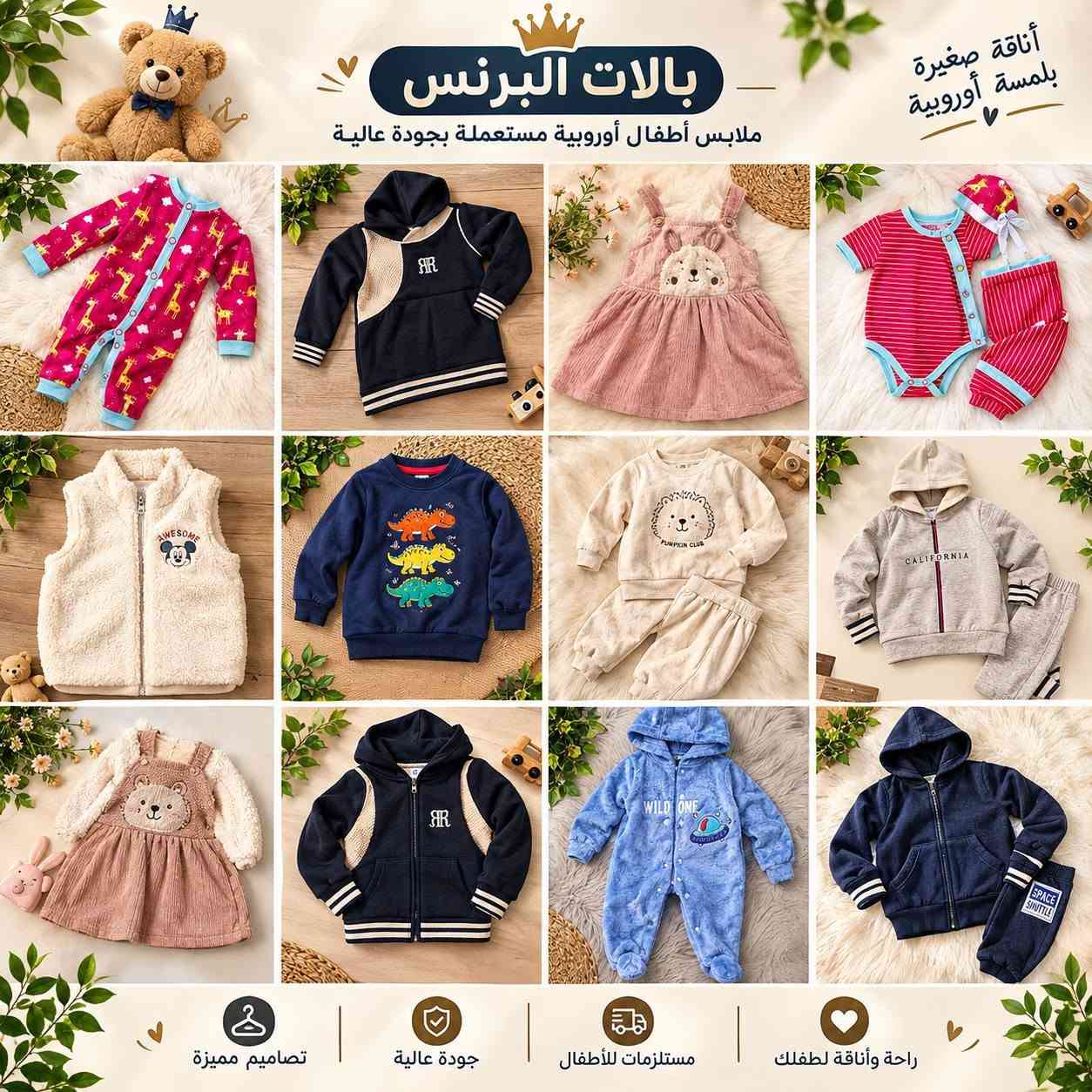 لمعرفة الاسعار والقياسات اختار اليعجبك وراسل الصفحه او ع الارقام ***********
***********

نص مكتوب في الصور:
- بالاث البرنس ملابس أوروبية للأطفال دفء وأناقة لطفلتك بطانة فرو ناعمة سحاب قوي ومتين أكمام مريحة خامة عالية الجودة مناسبة للأجواء الباردة خفيفة ومريحة جودة أوروبية مضمونة من 2 - 8 سنوات
- European Kids Fashion
- بالات البرنس
- ملابس أطفال أوروبية
- أناقة
- راحة
- جودة
- بالات البرنس ملابس أطفال أوروبية European Kids Fashion
- بالإت البرنس
- ملابس أوروبية أصلية الأطفال
- بالاث البرنس ملابس أطفال أوروبية
- بالات البرنس ملابس أطفال أوروبية مستعملة بجودة عالية بالات البرنس أجمل إطلالات لأطفالك
- بالات البرنس ملابس أطفال أوروبية مستعملة بجودة عالية أناقة صغيرة بلمسة أوروبية تصاميم مميزة جودة عالية مستلزمات للأطفال راحة وأناقة لطفلك