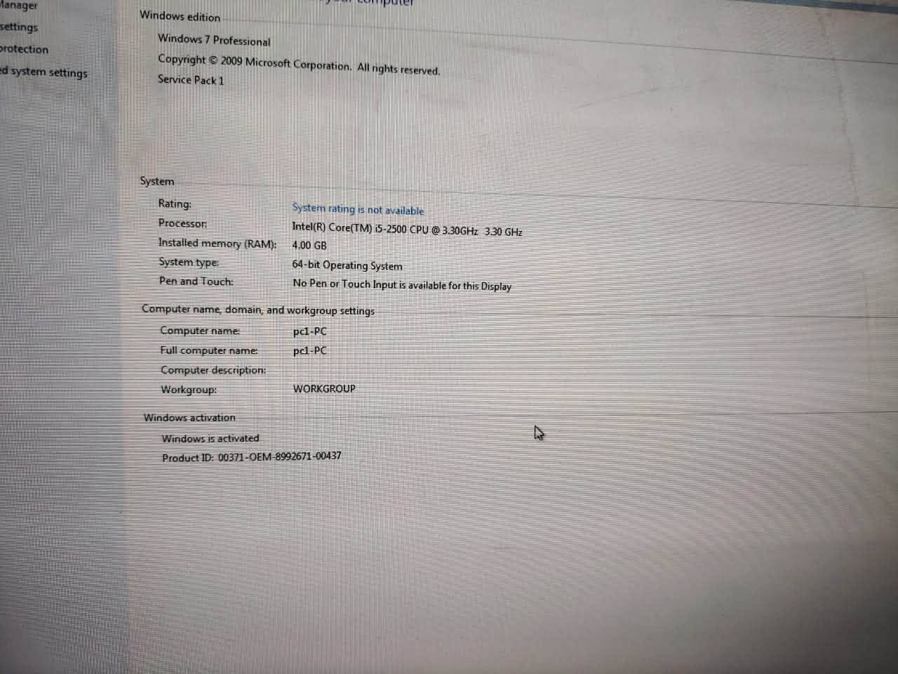 السلام عليكم 
حاسبات لعب 
نوع شاشة DELL
والكيس hp
كلشي موضح بالصورة 
العدد 12 حاسبة كاملة مع ups وكافة الغراض
السعر مليون وربع وبيها مجال 
***********
***********
المكان بغداد حي الجهاد سريع حي العامل  قرب مسبح الرافدين

نص مكتوب في الصور:
- Manager settings protection ed system settings Windows edition Windows 7 Professional Copyright c 2009 Microsoft Corporation. All rights reserved. Service Pack 1 System Rating: System rating is not available Processor: Intel(R) Core(TM) i5-2500 CPU @ 3.30GHz 3.30 GHz Installed memory (RAM): 4.00 GB System type: 64-bit Operating System Pen and Touch: No Pen or Touch Input is available for this Display Computer name, domain, and workgroup settings Computer name: pc1-PC Full computer name: pc1-PC Computer description: Workgroup: WORKGROUP Windows activation Windows is activated Product ID: 00371-OEM-8992671-00437
- Control Panel Home Device Manager Remote settings System protection Advanced system settings View basic information about your computer Windows edition Windows 7 Ultimate Copyright c 2009 Microsoft Corporation. All rights reserved. Service Pack 1 System Rating: 3.5 Your Windows Experience Index needs to be refreshed Processor: Intel(R) Core(TM) i3-2120 CPU @ 3.30GHz 3.30 GHz Installed memory (RAM): 8.00 GB (3.24 GB usable) System type: 32-bit Operating System Pen and Touch: No Pen or Touch Input is available for this Display Computer name, domain, and workgroup settings Computer name: pubg7-PC Full computer name: pubg7-PC Computer description: Workgroup: WORKGROUP See also Action Center Windows Update Performance Information and Tools
- Windows 7 Professional Copyright © 2009 Microsoft Corporation. All rights reserved. Service Pack 1 System Rating: System rating is not available Processor: Intel(R) Core(TM) i5-3550 CPU @ 3.30GHz 3.30 GHz Installed memory (RAM): 4.00 GB System type: 64-bit Operating System Pen and Touch: No Pen or Touch Input is available for this Display Computer name, domain, and workgroup settings Computer name: pc6-PC Full computer name: pc6-PC Computer description: Workgroup: WORKGROUP Windows activation Windows is activated Product ID: 00371-OEM-8992671-00437