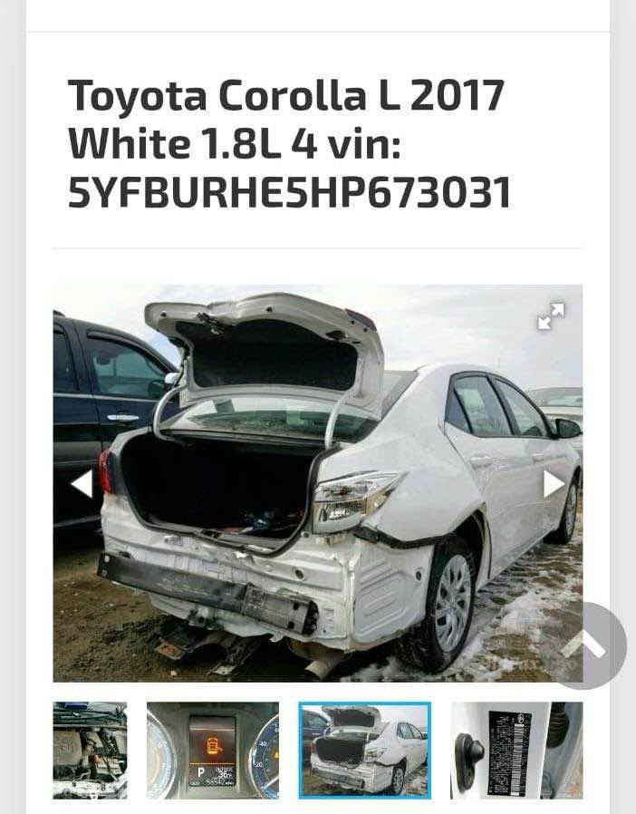 مكاني بغداد الامين 
***********
*********** بغداد, العراق

نص مكتوب في الصور:
- Toyota Corolla L 2017 White 1.8L 4 vin: 5YFBURHE5HP673031