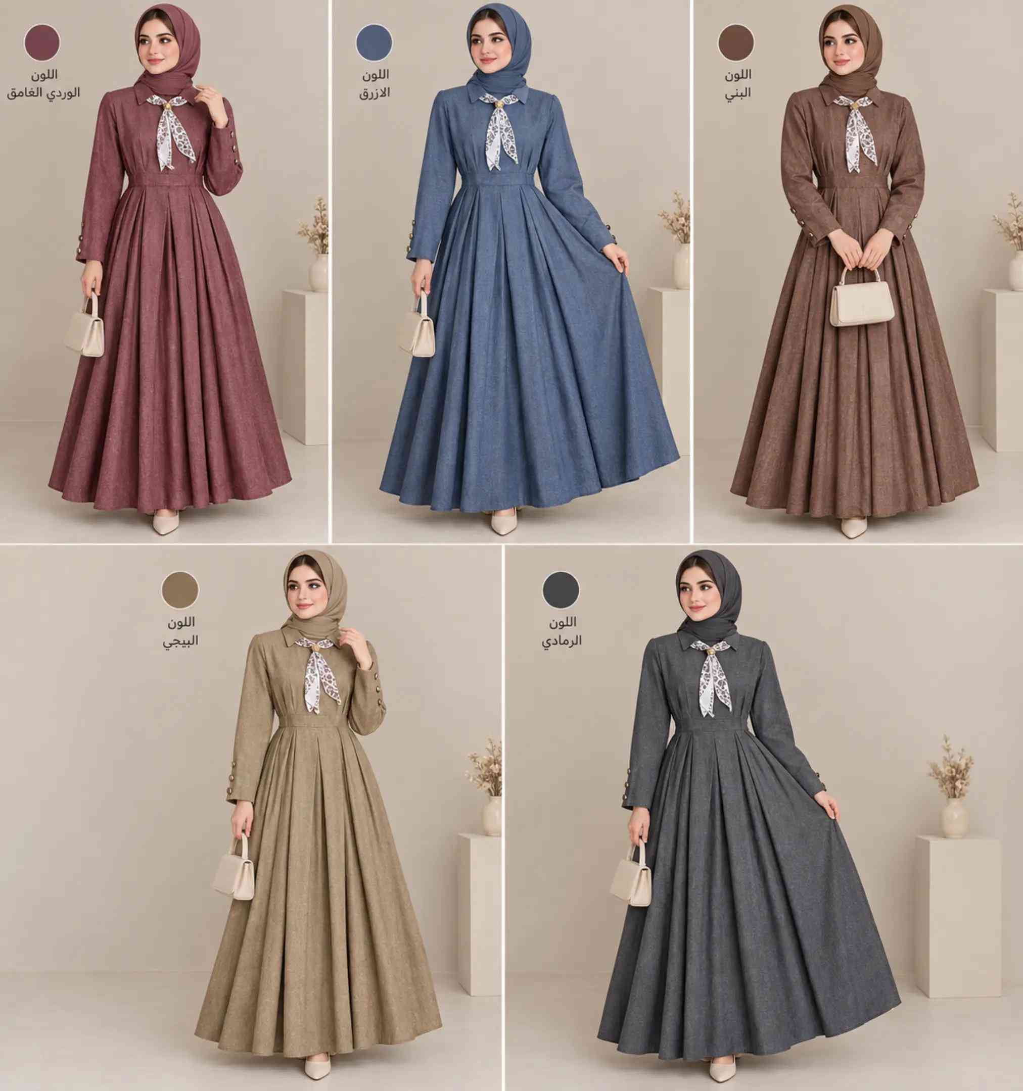 🧿﷽ وعلى الله توكلنا 🧿  # شعارنا التميز  L M فخامه. وجمال. المديل  فستان  يجنن بلبس  🧶🧶نوع الخامة تركي    ❤️ السعر.  (28 }  الف  المقاسات   38🌹40🌹42🌹44🌹46 🌹48

نص مكتوب في الصور:
- اللون الوردي الغامق
- اللون البني
- اللون الازرق
- اللون البيجي
- اللون الرمادي
- اللون الأزرق