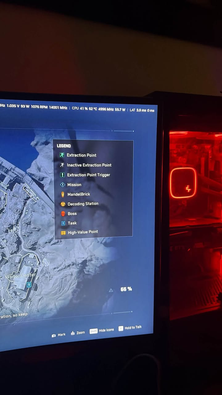 RTX 5060ti 16GB Asus 
Ryzen 5 7600x
Mb gigabyte z760prime
SSD 1TB
SSD M.2 1TB
RAM 16GB DDR5 5200mhz
Liquid cooling 360mm
Psu 750w
شاشة Odyssey g5 curved 2k 165hz  27inch va
السعر 2150 وبي مجال
للتواصل واتس ***********

نص مكتوب في الصور:
- Hz 1.035 V 93 W 1076 RPM 14001 MHz | CPU 41 % 62 °C 4996 MHz 59.7 W | LAT 3.9 ms 0 ms LEGEND Extraction Point Inactive Extraction Point Extraction Point Trigger Mission MandelBrick Decoding Station Boss Task High-Value Point 66% Mark Zoom Shift Hide Icons Hold to Talk