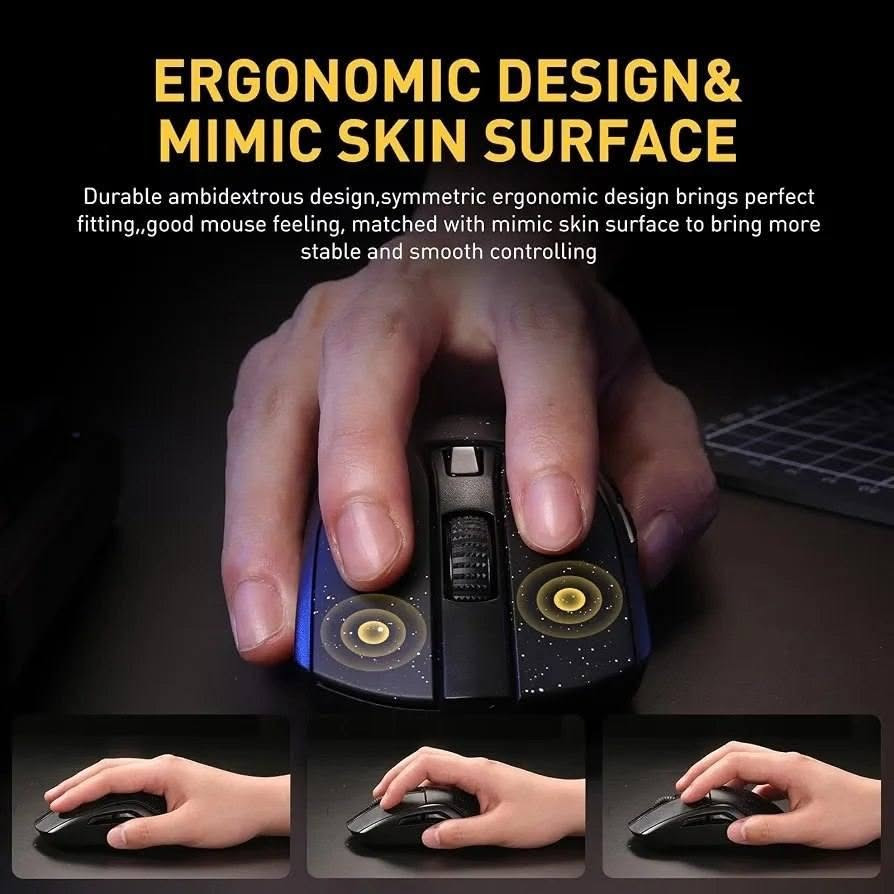 🖱️ ماوس الألعاب الاحترافي DAREU A950 Starry (Triple Mode Wireless Gaming Mouse) – الخيار الخارق للقيمرز مع قاعدة شحن RGB مغناطيسية!
🚀 المميزات والمواصفات التفصيلية الشاملة:

🔹 ثلاث طرق للتوصيل (3-in-1 Connection):
لاسلكي 2.4GHz: اتصال فائق السرعة وبدون أي تأخير (Zero Lag) مخصص لألعاب الـ FPS والتنافس العالي.
بلوتوث (Bluetooth 5.0): لربط سريع وسهل مع أجهزة اللابتوب، الأيباد، والهواتف الذكية بدون الحاجة لدونجل.
سلكي (Type-C): كابل مرن وشديد التحمل للشحن والاستخدام المباشر بنفس الوقت.

🔹 قاعدة شحن مغناطيسية متطورة (RGB Charging Dock):
شاحن مغناطيسي أنيق وسهل الاستخدام تثبت عليه الماوس بضغطة واحدة.
مزود بمؤثرات إضاءة RGB مميزة تضفي لمسة جمالية فخمة على السيت أب.
يحتوي على منفذ مخصص لتركيب مستقبل الـ 2.4G بالقرب من الماوس لضمان أفضل قوة إشارة.

🔹 حساس ألعاب استثنائي (AIM-WL Gaming Sensor):
دقة استشعار تتراوح من 400 وتصل حتى 12,000 DPI لحركة خاطفة ودقيقة.
سرعة تتبع تصل إلى 300 IPS وتسارع 35G لضمان دقة التنشين والاستجابة اللحظية.
استهلاك طاقة منخفض جداً (2.3mA) يوفر أقصى أداء مع الحفاظ على البطارية.

🔹 تقنية KBS II وسويتشات معمرة:
مفاتيح مجهزة بتقنية (Key Balance System II) لضمان ضغط متوازن وبدون أي مسافة هدر (0 Button Idling).
مفاتيح ميكانيكية معمرة بعمر افتراضي ضخم يصل إلى 50 مليون نقرة.

🔹 بطارية ضخمة وعمر تشغيل طويل:
بطارية ليثيوم مدمجة بسعة 930mAh.
تدوم حتى 12 يوماً متواصلاً في وضع الـ 2.4G اللاسلكي.
تدوم حتى 30 يوماً متواصلاً في وضع البلوتوث.

🔹 تصميم ارگونومي وخفيف الوزن (88g Lightweight):
وزن مثالي وموزع بدقة (88 غرام فقط) لتقليل إجهاد معصم اليد أثناء ساعات اللعب الطويلة.
سطح معالج بملمس ناعم ومقاوم للانزلاق والبصمات (Starry Black Design) يمنحك ثباتاً تاماً أثناء التحريك السريع.

🔹 شريط إضاءة ديناميكي (RGB Lighting): إضاءة RGB جانبية قابلة للتخصيص وتتفاعل مع وضع التشغيل ومستوى البطارية.

🔹 توافق شامل ومباشر: يدعم العمل بسلاسة عبر جميع الأنظمة (Windows XP / 7 / 8 / 10 / 11, Mac OS, Android, iOS).

🔹 محتويات العبوة: ماوس DAREU A950 + قاعدة الشحن المغناطيسية RGB + دونجل 2.4G + كابل Type-C + دليل المستخدم.

اقم *********** 
📦 السعر: 35 الف فقط
🖱️ ماوس الألعاب الاحترافي DAREU A950 Starry (Triple Mode Wireless Gaming Mouse) – الخيار الخارق للقيمرز مع قاعدة شحن RGB مغناطيسية!
