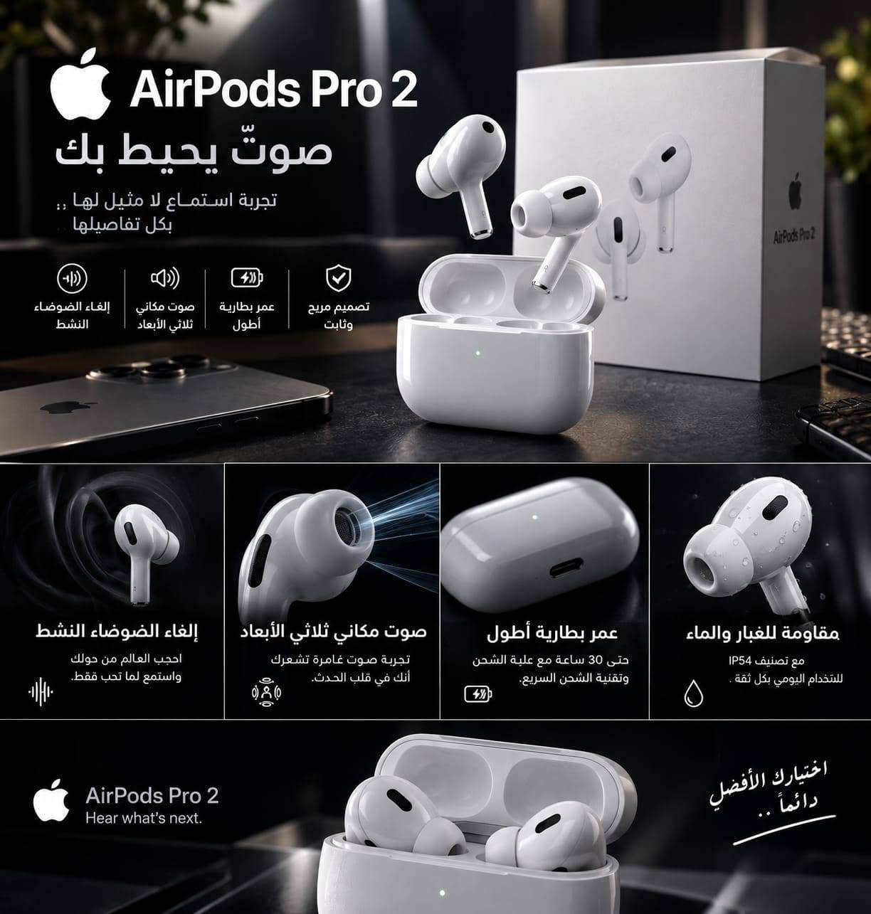 أبل أصلي • AirPods Pro 2 • جهاز مساج
