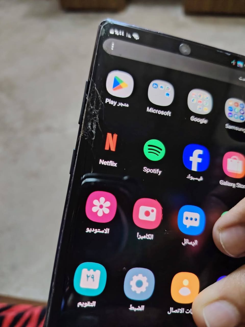 للبيع جهاز Galaxy Note10+ الذاكره 256 الرام 12 البطاريه 5000🔋 الجهاز مامفتوح بس بي ضربه بل شاشه مثل ماواضحلكم وضهر الجهاز مفطر يعني جامه بلولو او كزاز السعر 150 وبي مجال مكاني العريج قرب حمام العليل رقم  التواصل ***********
