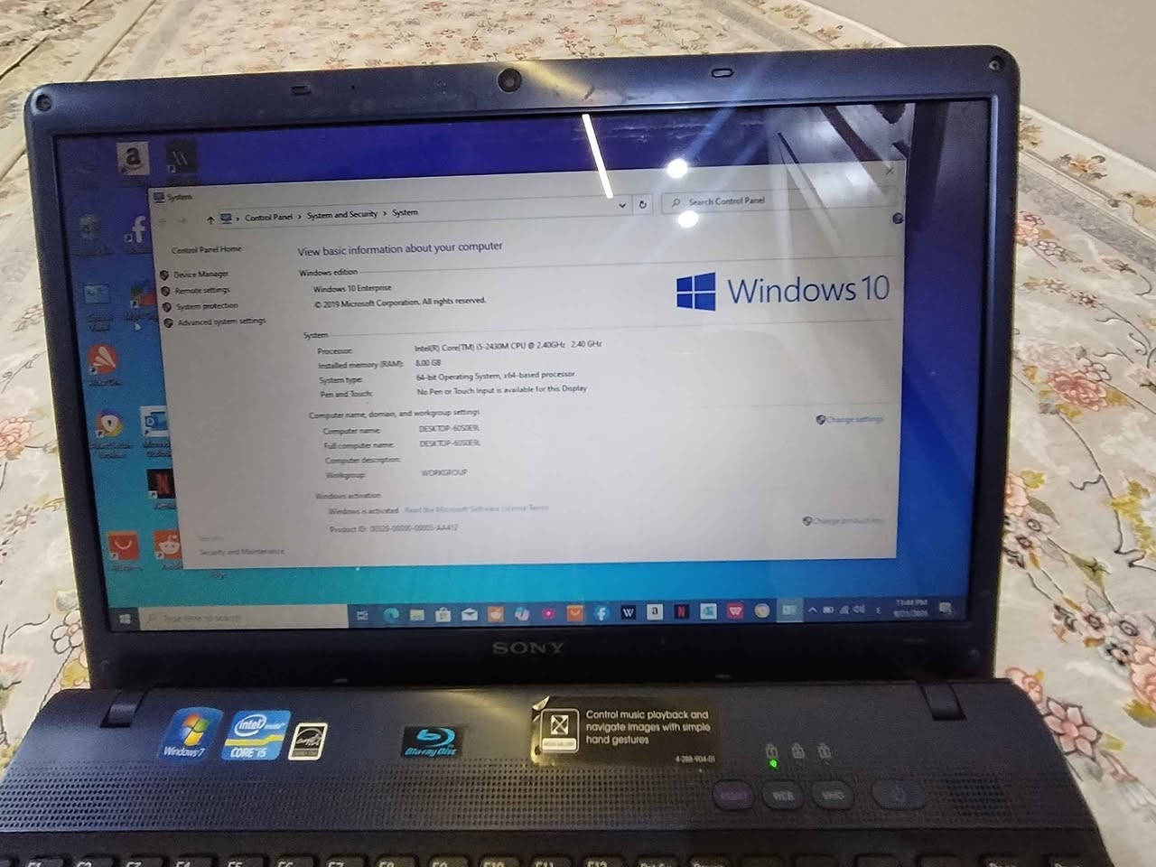 💻 Sony VAIO VPCEH27FX
CPU: Intel Core i5-2430M
نەوە: نسل 2 ـی Core i5
خێرایی: 2.40GHz، تا 3.00GHz بە Turbo Boost
RAM: 8GB DDR3
کارت گرافیک: Intel HD Graphics 3000
شاشە: 15.5 اینچ، 1366×768
سیستەم: Windows 10 Enterprise 64-bit
DirectX: 12
Wi-Fi: هەیە
DVD Drive: هەیە
مارک: Sony VAIO
سعر 110 الف كالار, السليمانية

نص مكتوب في الصور:
- SONY VAIO Your Laptop for Everyday Sony VAIO VPCEH27FX لابتاپیکی باوم ریتکراو بو کار و خویندن و به کارهینانی روژانه CPU Intel Core i5-2430M (2.40GHz تا 3.00GHz Turbo Boost) نه وه Core i5 - نسل 2 RAM 8GB DDR3 هارد دیسک (قه باره ی نادیاره) (ده توانم به ویتنه وشیفه ی وینه ی This PC یی يه به لیم) کارت گرافیک Intel HD Graphics 3000 شاشه 15.5 inch (1366 x 768) سیستم Windows 10 Enterprise 64-bit DirectX 12 وای فای هه یه DVD Drive هه یه مارک Sony VAIO یه که م ده ست به خورایی باش لیده ی کیبورد ده ره وه ی لابتوپ جانی لابتوپ Windows 10 64-bit (intel) Core i5 2nd Gen RAM 8GB DDR3 15.5" 1366x768 Wi-Fi DVD
- DirectX Diagnostic Tool
- System Display Sound Input
- This tool reports detailed information about the DirectX components and drivers installed on your system.
- If you know what area is causing the problem, click the appropriate tab above. Otherwise, you can use the "Next Page" button below to visit each page in sequence.
- System Information
- Current Date/Time: Monday, September 21, 2026, 11:46:11 PM
- Computer Name: DESKTOP-60S0ESL
- Operating System: Windows 10 Enterprise 64-bit (10.0, Build 18363)
- Language: English (Regional Setting: English)
- System Manufacturer: Sony Corporation
- System Model: VPCEH27FX
- BIOS: InsydeH2O Version 03.60.51R0180Z9
- Processor: Intel(R) Core(TM) i5-2430M CPU @ 2.40GHz (4 CPUs), ~2.4GHz
- Memory: 8193MB RAM
- Page file: 3552MB used, 6507MB available
- DirectX Version: DirectX 12
- Check for WHQL digital signatures
- DxDiag 10.00.18362.0387 64-bit Unicode Copyright © Microsoft. All rights reserved.
- Help
- Next Page
- Save All Information
- Exit