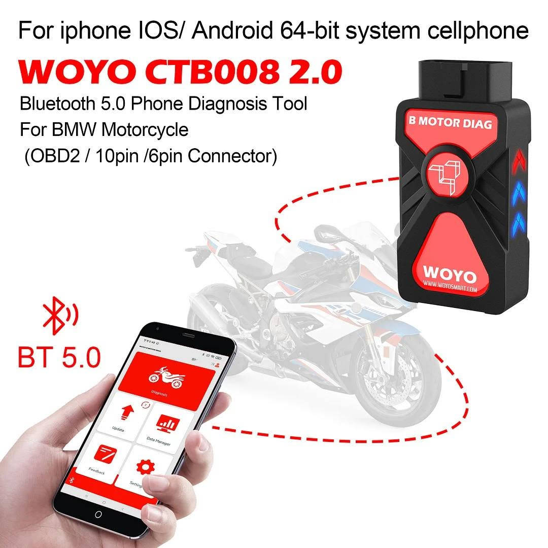 فاحص اعطال دراجاتBMW مع كود التفعيل ***********

نص مكتوب في الصور:
- For BMW Motorcycle EMAIL US FOR WHOLESALE PRICE Buy Now FIRST PRICE $219
- Original Level Testing
- Bluetooth 5.0
- Stream Data
- Scan VIN
- Instrucment Coding
- Read & Clear Code
- Oil Reset
- ABS Bleed
- TPS Reset
- 22 Languages
- Android Phone
- Screen Shot
- Take Video
- EMAIL US FOR WHOLESALE PRICE
- For iphone IOS/ Android 64-bit system cellphone WOYO CTB008 2.0 Bluetooth 5.0 Phone Diagnosis Tool For BMW Motorcycle (OBD2 / 10pin /6pin Connector) BT 5.0
- Read&Clear Code Scan 10+ VIN Anti-theft Key Disabled Reset Service Light Check Sensor Data Backup Free Update TPMS Reset Oil/Fluid Reset ABS Bleed TPS Reset View Data A/F Values Reset For IOS Android Phone
- BMW > Vehicle Manual Select
- Suit for BMW 2017-2024
- C400X F900XR R1200ADV M1000R
- C400GT F700GS R1200RT R NineT
- C650GT F800GS R1200GS R18
- F750GS S1000R R1250RT K1600
- F850GS S1000RR R1250GS
- F900 S1000XR R1250ADV
- Why buy this WOYO CTB008?
- 1. If you want to save a trip & money from dealer to reset service light by yourself, it's a must have tool.
- 2. Suit for BMW Motorcycle year: 2017-2024.
- F700/F800 not support Reset Function.
- 3. Support: Bluetooth 5.0, for IOS/Android 64-bit system, if your phone is 32-bite, please download the emulator.
- 4. Each device has an independent username & password (Account Password Card in package, don't throw away).
- 5. 10+ VIN recognition, suitable for enthusiasts and professional technicians, can use with your moto friends.
- 6. Free to upgrade the data.