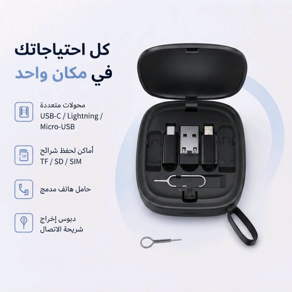 بوكس يحتوي على جميع الكيبلات اللي تحتاجها بحياتك اليوميه مع دبوس شريحه مع اماكن حفظ الشريحه - سرعة الشحن 60W