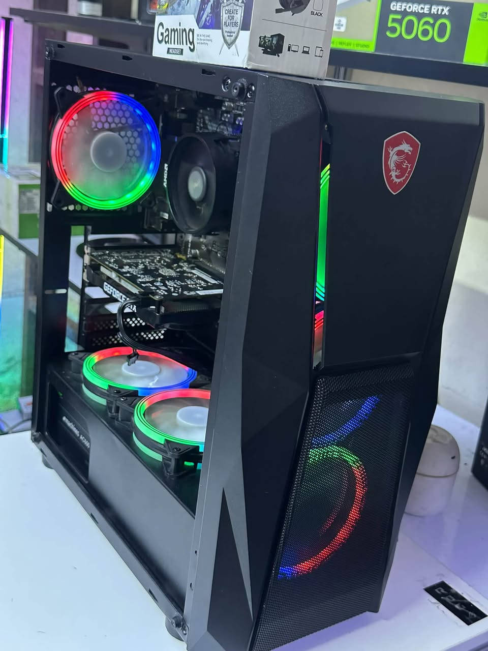 مواصفات
r5 3500 
RAM 16G 3600hz
m.b b450 msi
GPU 1650 4G OC
POWER 550W
SSD128G 
HDD 500G
بسعر 600الف
متوفر توصيل لجميع المحافظات 
العنوان موصل دواسه عماره القدس مكتب البغدادي للحاسبات 
***********
