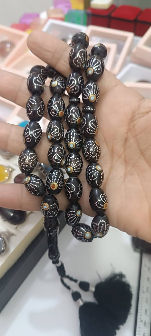 مسبحه يسر • زنجبيل • فضة مطعمه فيروز