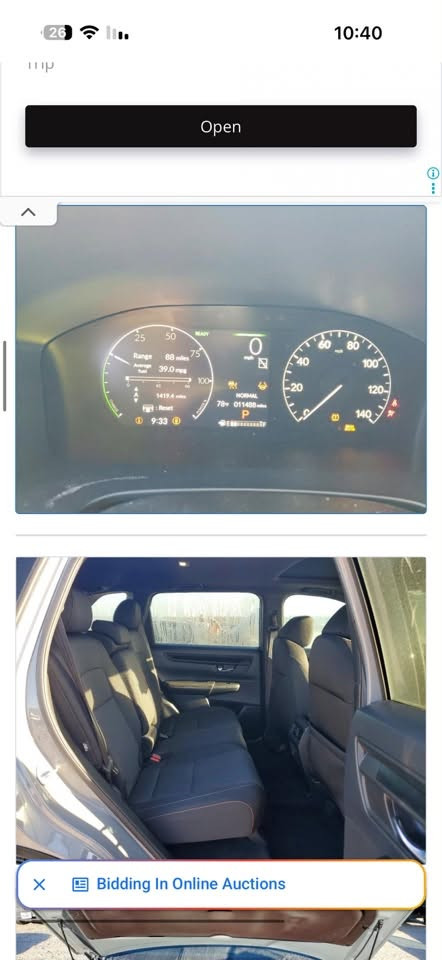 سلام عليكم
هوندا crv2026 2026

ماشية 11 الف
 بدون ايرباك بدون شواصي بدون دواخل حادث سطحي خفيف جدا 

موجودة باربيل بدون تصليح بدون رقم 

السعر 200 ورقة 

***********

نص مكتوب في الصور:
- Open Bidding In Online Auctions
- 10:40 Open Bidding In Online Auctions
- 18. 5.2026
