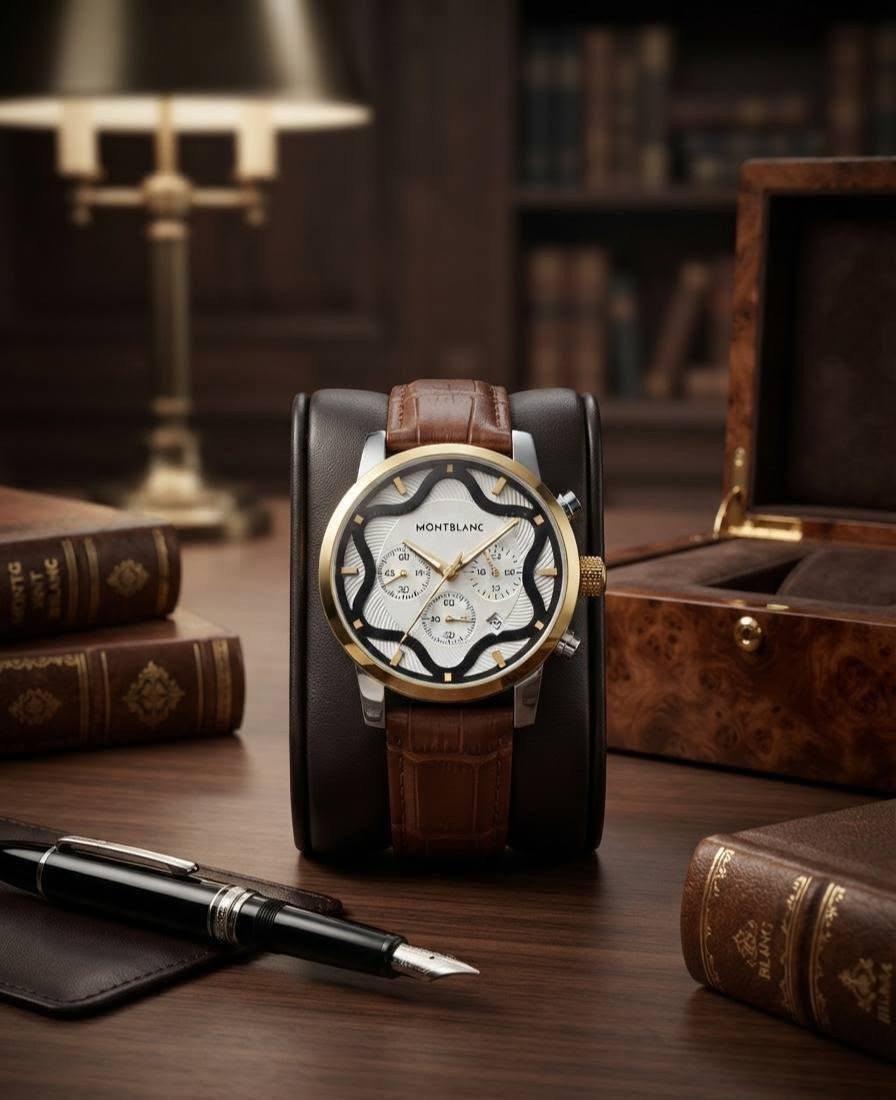 #facebook
#ساعة_رجاليه
​‏⌚️ الأناقة ليست مجرد مظهر.. بل أسلوب حياة!
​لكل من يقدر القيمة الحقيقية للوقت، لن تجد أجمل من تشكيلة ساعات Montblanc الفريدة لتكتمل بها إطلالتك.
​✨ مميزات التشكيلة:
​تصميم كلاسيكي فاخر يجمع بين ألوان الأسود، الذهبي، والبني الأنيق.
​مينا متقن بتفاصيل هادئة وتصاميم مموجة تضفي لمسة فنية.
​حزام جلدي فاخر يمنحك الراحة والفخامة المطلوبة. 
للحجز تفضل خاص أو واتساب ***********
