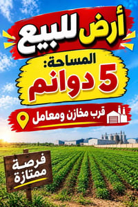 أرض للبيع 📐 المساحة: ٥ دوانم 📜 الطابو: سند (٢٥) — سند مستقل 🛣️ عرض الش...