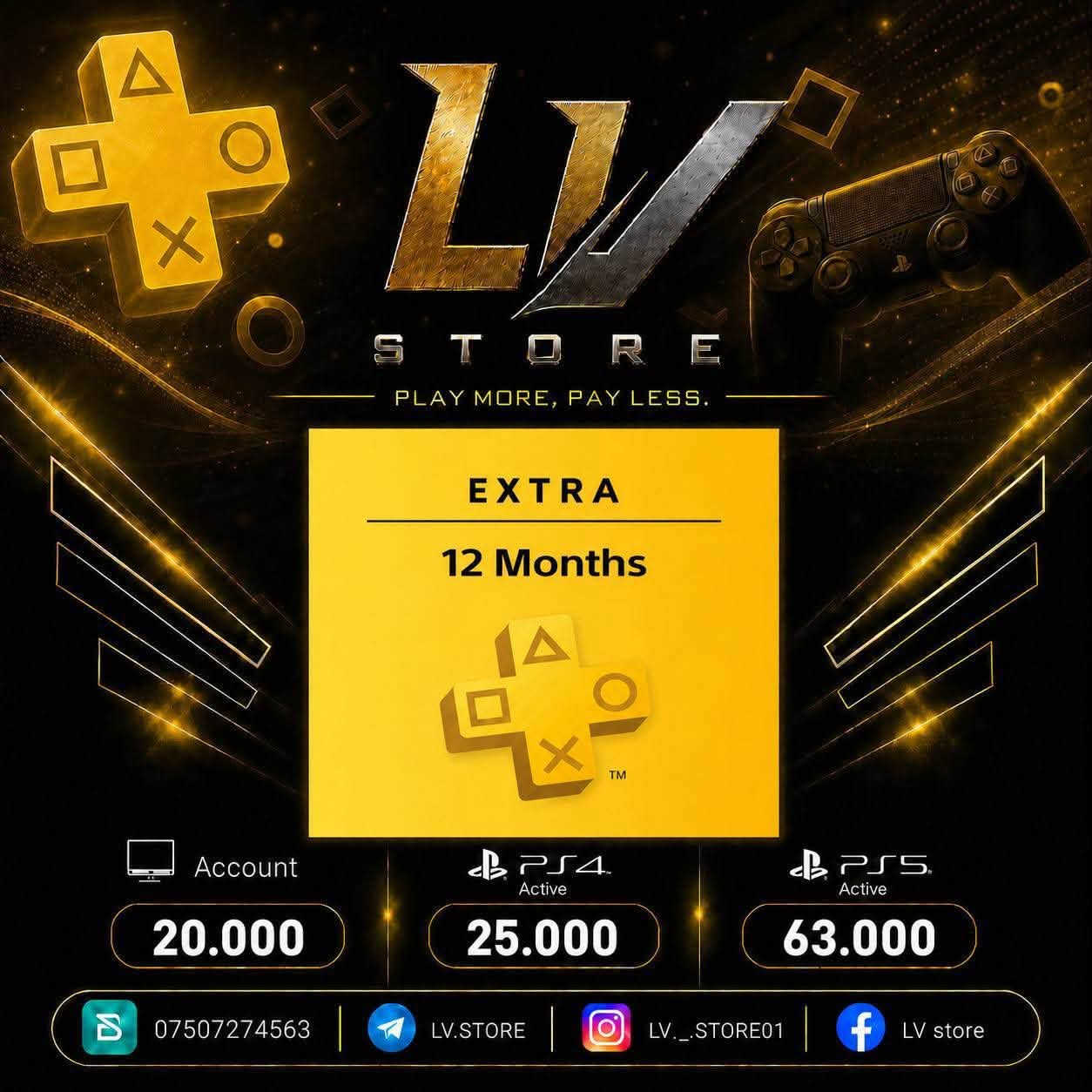 🎮 عروض خاصة وتخفيضات مميزة من LV STORE! 🎮
بشري لسائر الجيمرز! قمنا بـ تخفيض الأسعار على جميع اشتراكات PlayStation Plus (بجميع باقاتها Extra و Deluxe) ولجميع الفترات!
🔥 احصل عليها الآن بأقل الأسعار ومع ضمان كامل!
⚡ المميزات:
 تخفيضات خاصة على كافة الاشتراكات.
 ضمان كامل ومستمر.
 تفعيل سريع ومباشر.
📌 لمعرفة الأسعار وللطلب تواصل معنا:
 📞 واتساب: ***********
 ✈️ تليجرام: LV.STORE
 📸 إنستغرام: LV._.STORE01
 📘 فيسبوك: LV store
العب أكثر، ادفع أقل!
