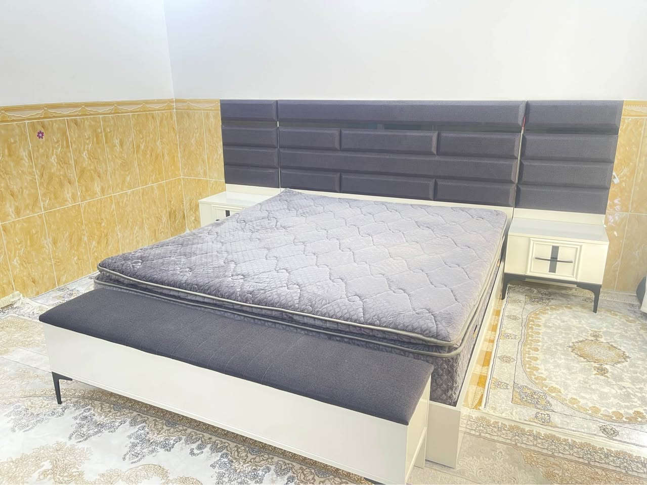 A 180cmX200cm bed with head board, night stands, mattress, and storage bench, used for approximately 6 months. Selling for $200. 

3 adult sized beds 90cm with headboard hydraulic storage and mattresses, used for about 8 months, selling for $80 each. 2 brown/beige, one pink.

3 kids Ben 10 beds, with mattresses and metal frame, selling for $50 each.

4 shoe cabinets used for children’s clothing, all selling for $20 each. 3 fully white exterior and one wood and white exterior

If you are interested, call *********** أربيل, العراق
