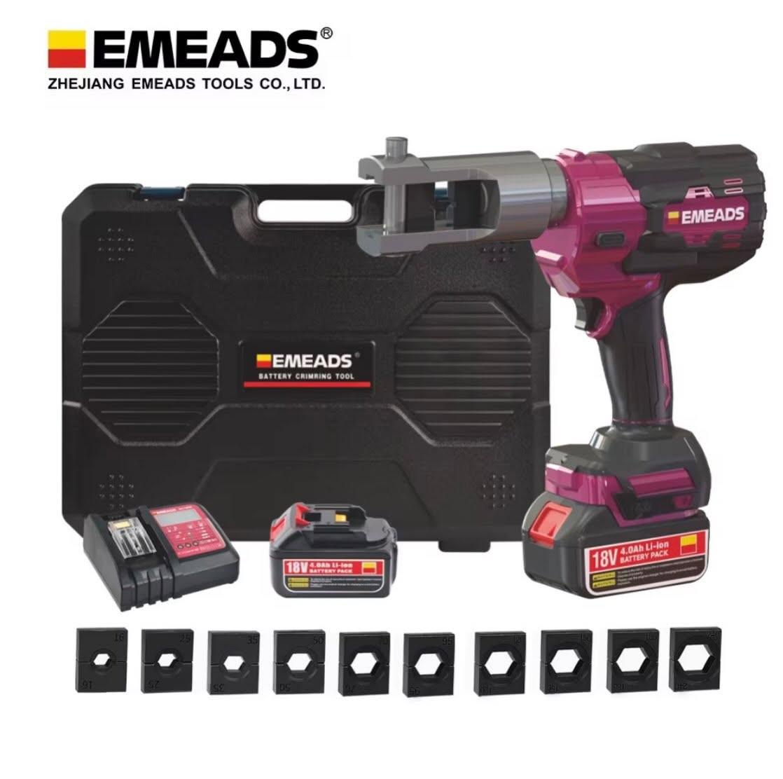 ‎⁨ ⁨ ⁨ كابسة الترامل الكهربائية CD-240H⁩⁩⁩
للتواصل ***********

نص مكتوب في الصور:
- EMEADS ZHEJIANG EMEADS TOOLS CO., LTD. charger battery x2 host (without battery) plastic box Crimping force: 70KN Stroke: 18mm Crimping range: Cu16-240mm2 Crimping cycle: 6-18s Depend on the size of cable Charger voltage: 100-240VAC Voltage/capacity: 18V/2.5Ah/4.0Ah optional Net weight: 3.8kg Charging time: 2 hours Crimping dies: 16,25,35,50,70,95,120,150,185,240mm2
- EMEADS ZHEJIANG EMEADS TOOLS CO., LTD.
- EMEADS ZHEJIANG EMEADS TOOLS CO., LTD. head Rotation 360° EMEADS Reset button Manual pressure relief in case of operation error Start switch Tool operation start switch Glue coated handle Antiskid LED indicator Lighting function Battery Power supply, rechargeable lithium battery (18V) 18V 4.0Ah Li-ion BATTERY PACK
- EMEADS ZHEJIANG EMEADS TOOLS CO., LTD. كماشَة الكبس الهيدروليكية اللاسلكية CD-240H BATTERY CRIMPING TOOL مميزات المنتج قوة عالية وكفاءة في الكبس رجوع الزيت تلقائياً لأداء أسرع بطارية ليثيوم قوية 18V - 4.0Ah تصميم لاسلكي لحرية الحركة متانة وجودة عالية للاستخدام الاحترافي صيانة بسيطة وعمر افتراضي طويل المواصفات التقنية 7 طن قوة الكبس مدى الكبس 16 - 240 مم² البطارية 18V - 4.0Ah Li-ion زمن الشحن حوالي 90 دقيقة الضغط الهيدروليكي 70 ميجاباسكال الوزن (مع البطارية) حوالي 3.6 كجم رأس دوار 360° للوصول بسهولة في الأماكن الضيقة EMEADS BATTERY CRIMPING TOOL نظام رجوع الزيت تلقاني بعد الكبس شاحن سريع بشاشة عرض بطارية ليثيوم 18V - 4.0Ah قوالب الكبس المتوفرة 16 مم² 25 مم² 36 مم² 50 مم² 95 مم² 120 مم² 150 مم² 185 مم² 240 مم² مثالية للاستخدام في الأعمال الكهربائية تركيبات لوحات التوزيع المصانع وورش العمل المشاريع الإنشائية كبس الكابلات النحاسية والألومنيوم ضمان 12 شهر ضمان حقيقي لراحة بالك
