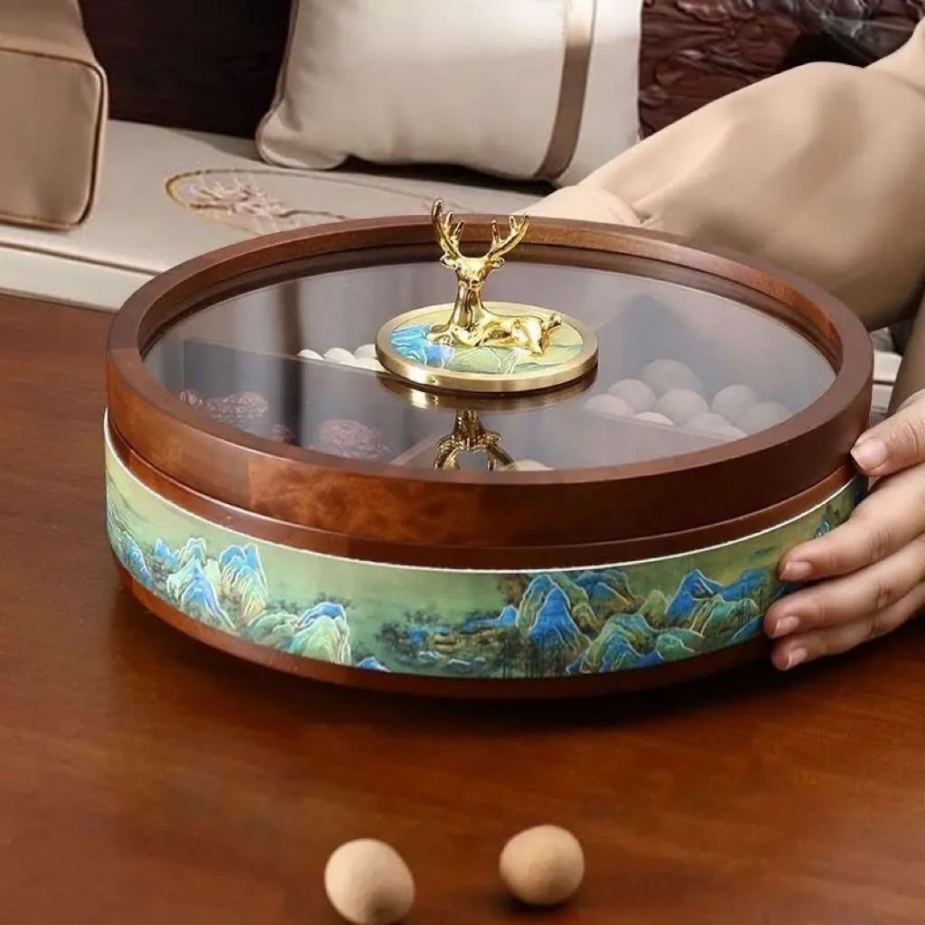 علبة تقديم • خشب • غطاء زجاجي 28سم
