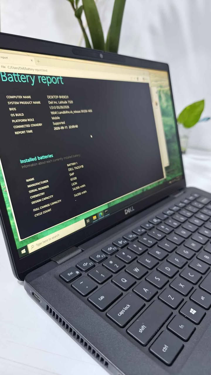Dell Latitude 7320

* المعالج: Intel Core i7-1185G7 (الجيل الحادي عشر) .
* الذاكرة (RAM): 32GB  DDR4.
* التخزين: 256GB NVMe SSD .
* الشاشة: 13.3 بوصة بدقة FHD، ألوان رائعة ومريحة للعين أثناء العمل الطويل.
* صحة البطارية: 100٪ جديدة.
* بصمة وجه Face-ID

🔍 الحالة: مستخدم بدون بوكس
📞 للتواصل : ***********
💰 السعر: 600،000 بدون شاحن

https://t.me/epic_store2 بغداد, العراق

نص مكتوب في الصور:
- Display Windows HD Color Get a brighter and more vibrant picture for videos, games and apps that support HDR. Windows HD Color settings Scale and layout Change the size of text, apps, and other items 125% Advanced scaling settings Display resolution 1920 x 1080 (Recommended) Display orientation Landscape Rotation lock On Multiple displays Connect to a wireless display Older displays might not always connect automatically. Select Detect to try to connect to them. Detect Type here to search Display Sound Notifications & actions Focus assist Power & sleep Battery Storage Tablet Multitasking Projecting to this PC Shared experiences System Components Clipboard
- File C:/Users/Dell/battery-report.html Battery report COMPUTER NAME DESKTOP-9HEKOJI SYSTEM PRODUCT NAME Dell Inc. Latitude 7320 BIOS 1.51.0 05/26/2026 OS BUILD 19041.1.amd64fre.vb_release. 191206-1406 PLATFORM ROLE Mobile CONNECTED STANDBY Supported REPORT TIME 2026-09-11 22:09:40 Installed batteries Information about each currently installed battery NAME BATTERY 1 DELL TN2GYIB MANUFACTURER SMP SERIAL NUMBER 65108 CHEMISTRY LION DESIGN CAPACITY 54,006 mWh FULL CHARGE CAPACITY 54,006 mWh CYCLE COUNT