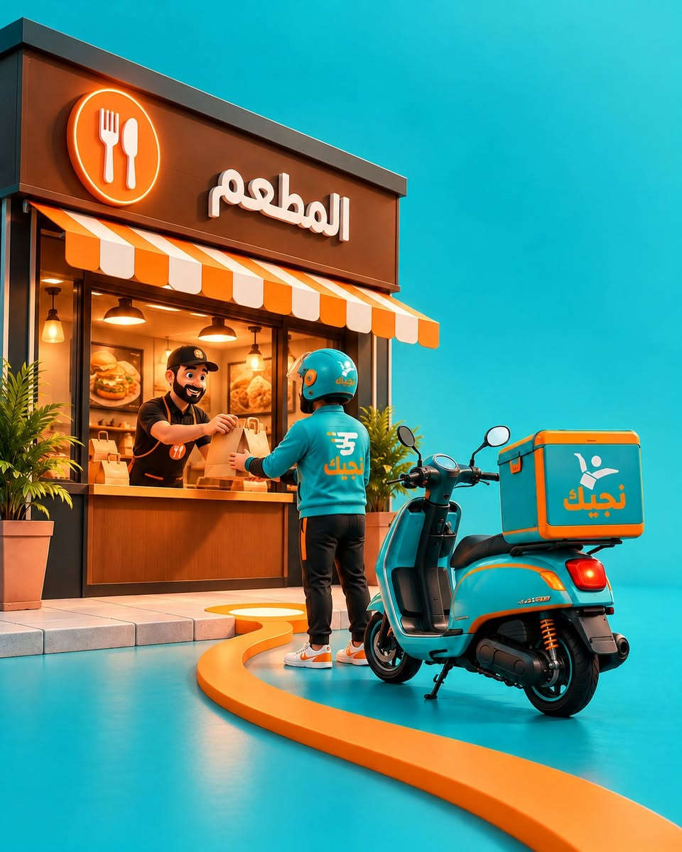 ليش تحتاج أكثر من مندوب؟ 🤔

من المطعم، للغاز، للماركت…
مندوب واحد يلمّها إلك ويوصلها لباب بيتك. 🛵

طلبات مختلفة، أما التوصيل؟
نجيك. 🧡

نص مكتوب في الصور:
- نجيك ليش تحتاج أكثر من مندوب؟ مطعم محل الغاز سوبر ماركت نجيك نجيك